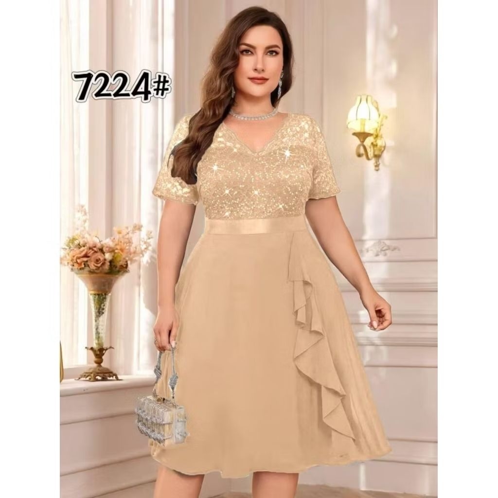 7224/7227 ASY CASUAL V-NECK LACE DRESS (FIT TO L/XL) | Shopee Philippines