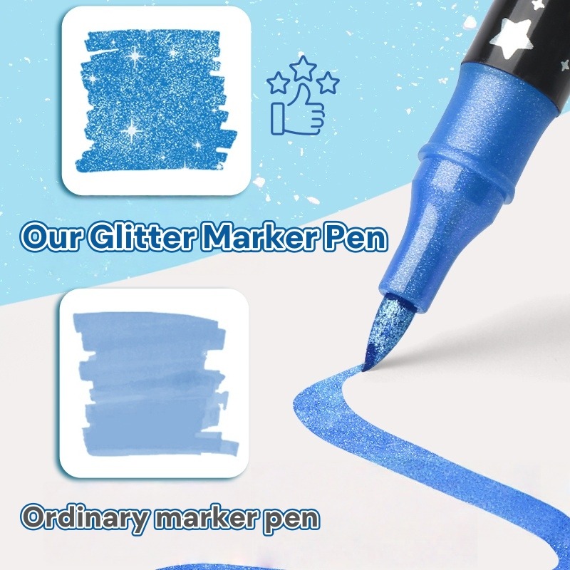 12 Pcs Dual Tip Glitter Acrylic Markers 24 Colors for Drawing Coloring ...