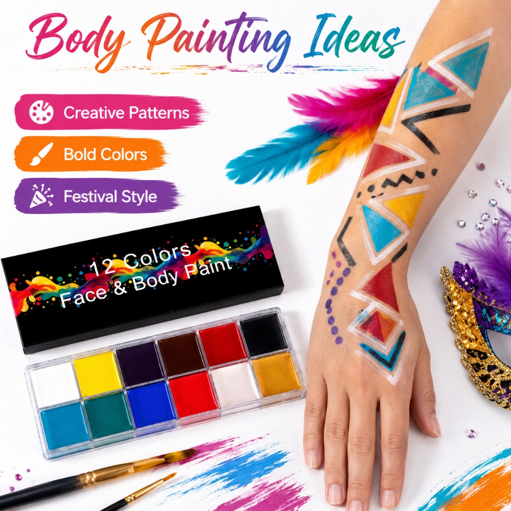 Face Paint Palette 12 Colors Body Paint Makeup Waterproof Bright Colors ...