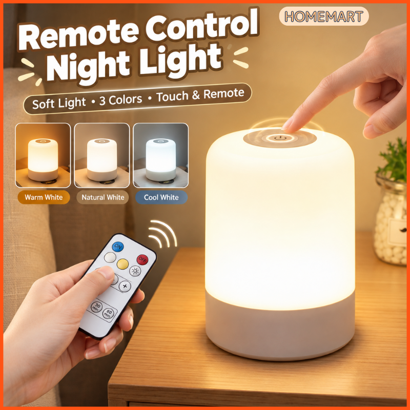 3-Color Remote Control Night Light – Touch USB Rechargeable Bedside ...