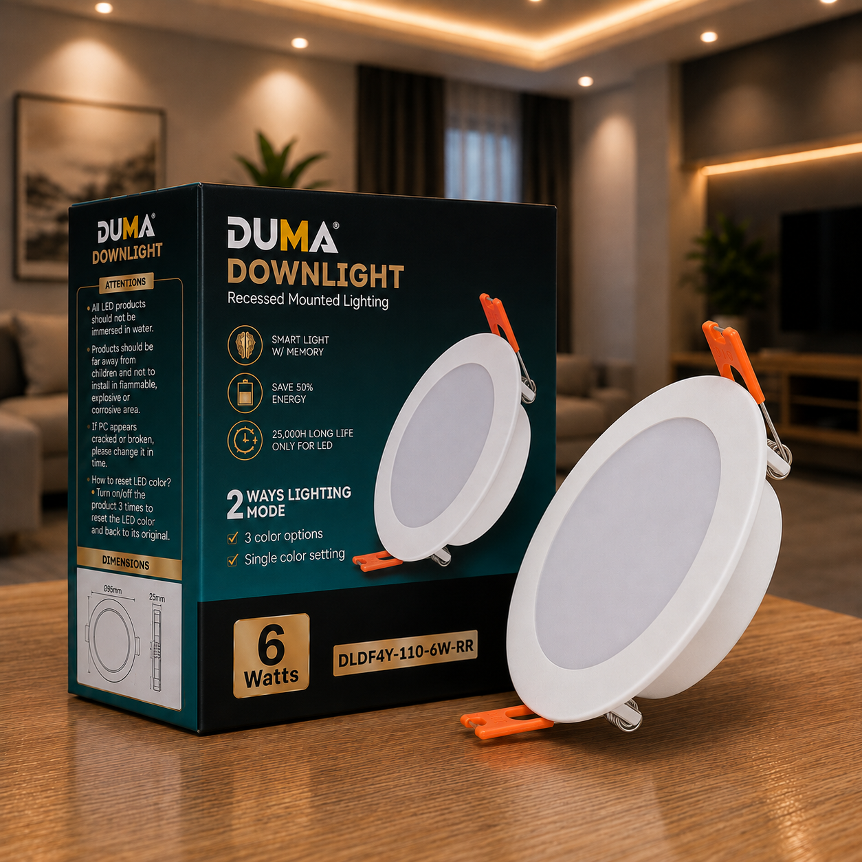 DUMA 6W LED RECESSED DOWNLIGHT TRI-COLOR 527LM | 2-WAY LIGHTING MODE ...