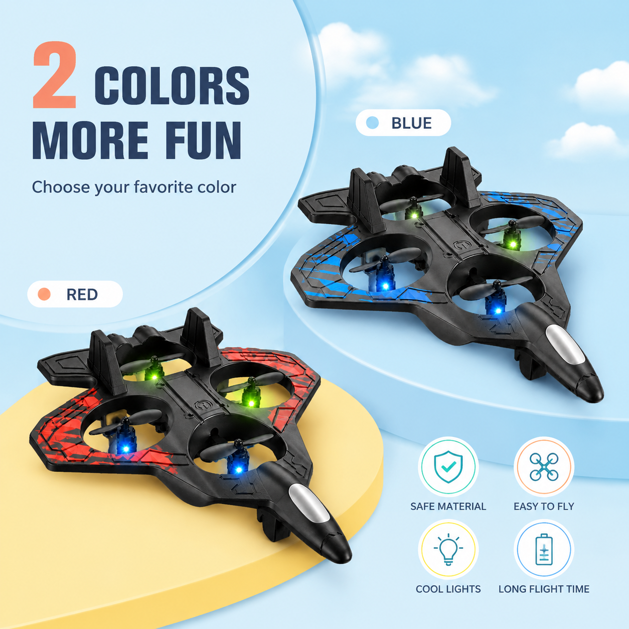 2.4GHz RC Battle Drone Remote Control Fighter Aircraft LED Glider Easy ...