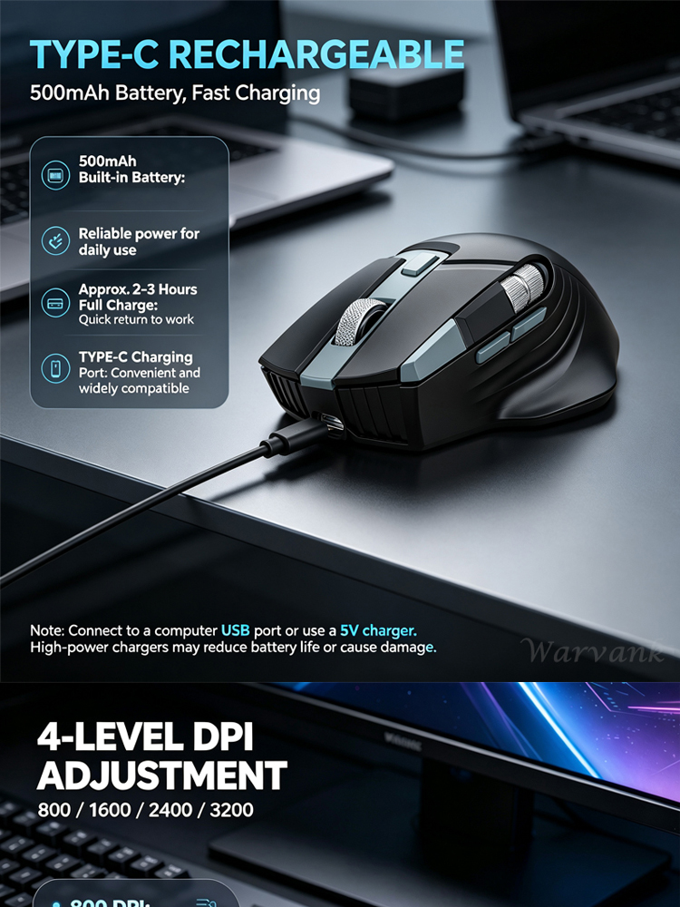 Warvank W1 Ergonomic 2.4G Wireless Mouse With Side Scroll Wheel ...