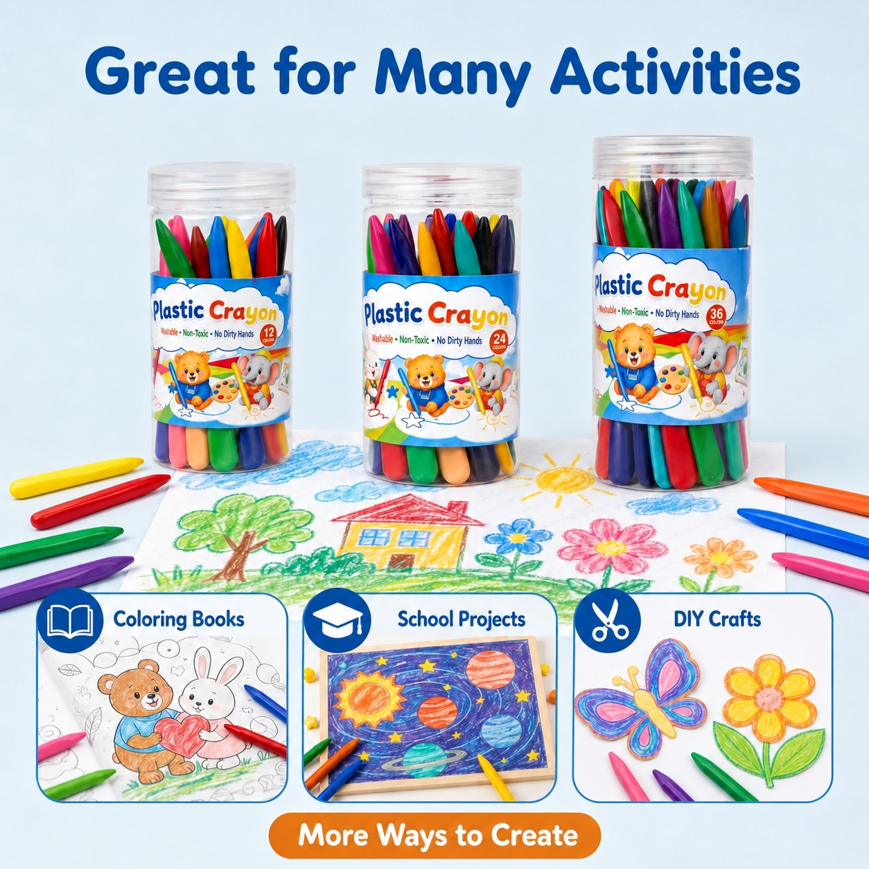 EM 12/24/36 Colors Plastic Crayons Non-Toxic Not Dirty Coloring Set ...