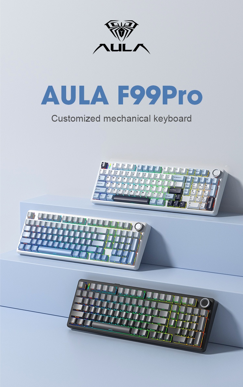 AULA F99 Gaming Mechanical Keyboard RGB Hot Swappable 99 Keys Tri-Mode ...