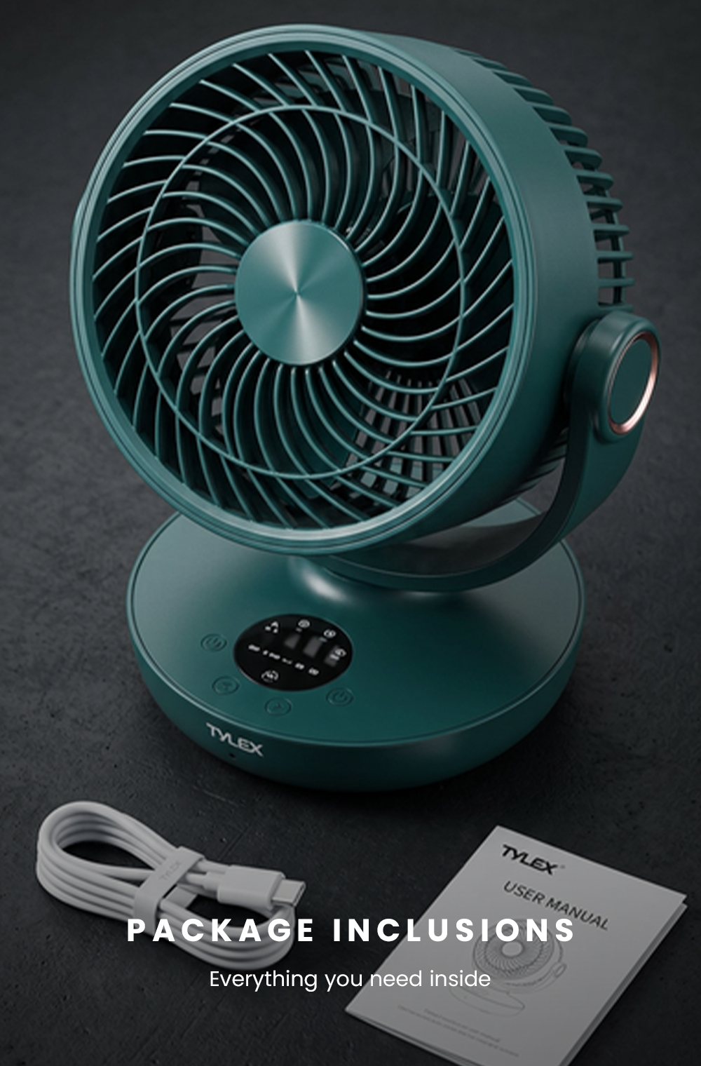 TYLEX XM56 Portable Fan Air Circulation Polymer Battery Remote Control ...