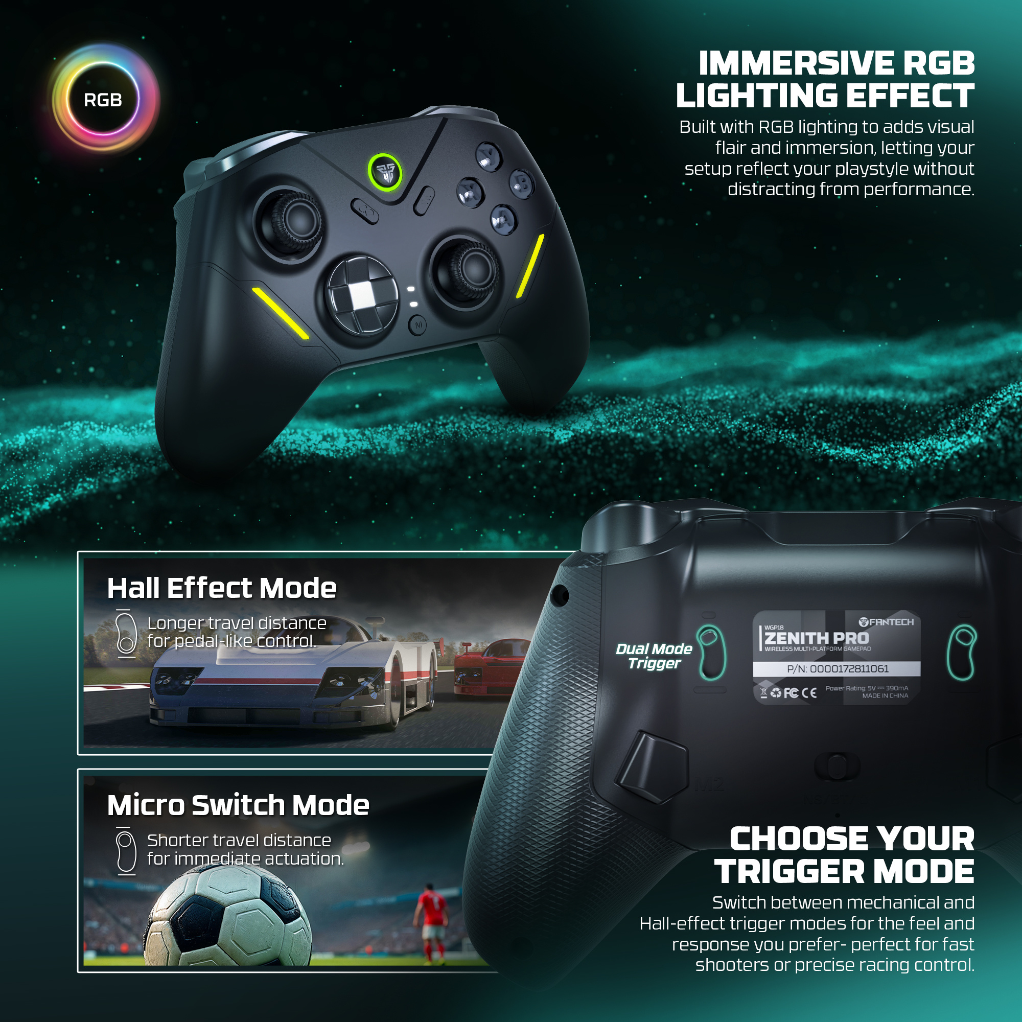 Fantech WGP18 ZENITH PRO Multi-Platform Gamepad Tri-mode Connectivity ...