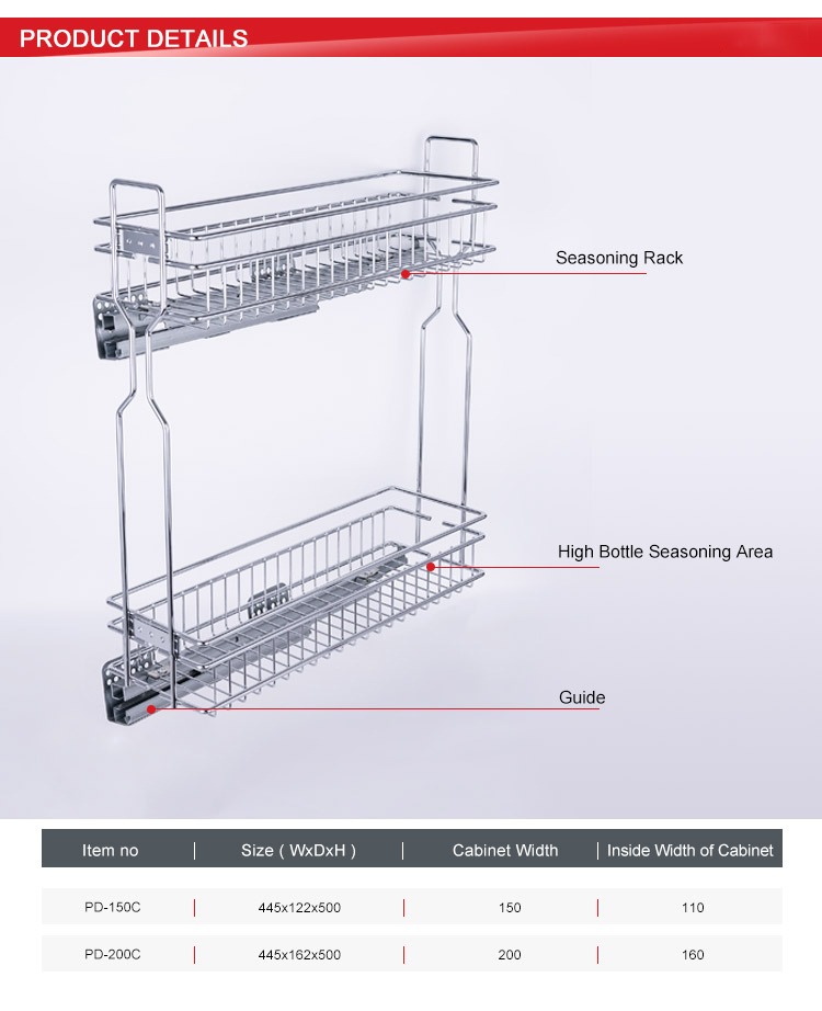 TOAO 304 Stainless Steel Pull Out Basket Condiment Rack Kitchen ...