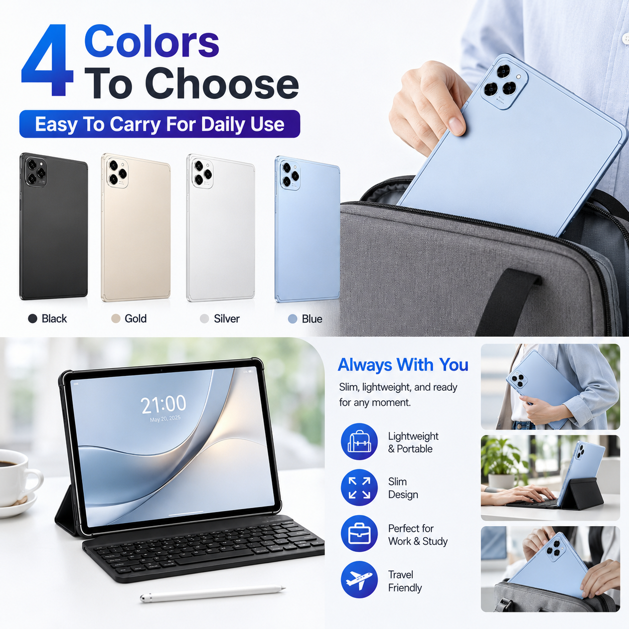 SAM.SUNG Pad 16 Pro Tablets 10.1 Inch Android Tablet 12GB+512GB Dual ...