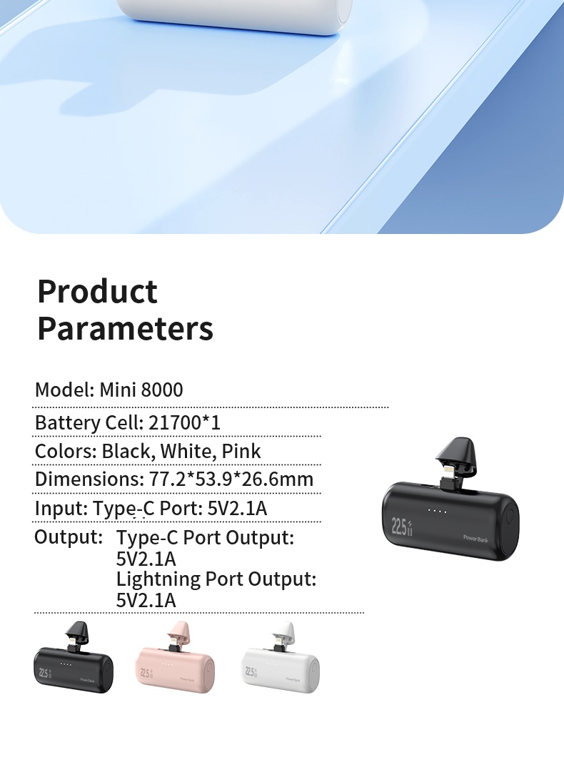 5000mah Mini Powerbank 22.5W Fast Charging Two Built-in Connector ...