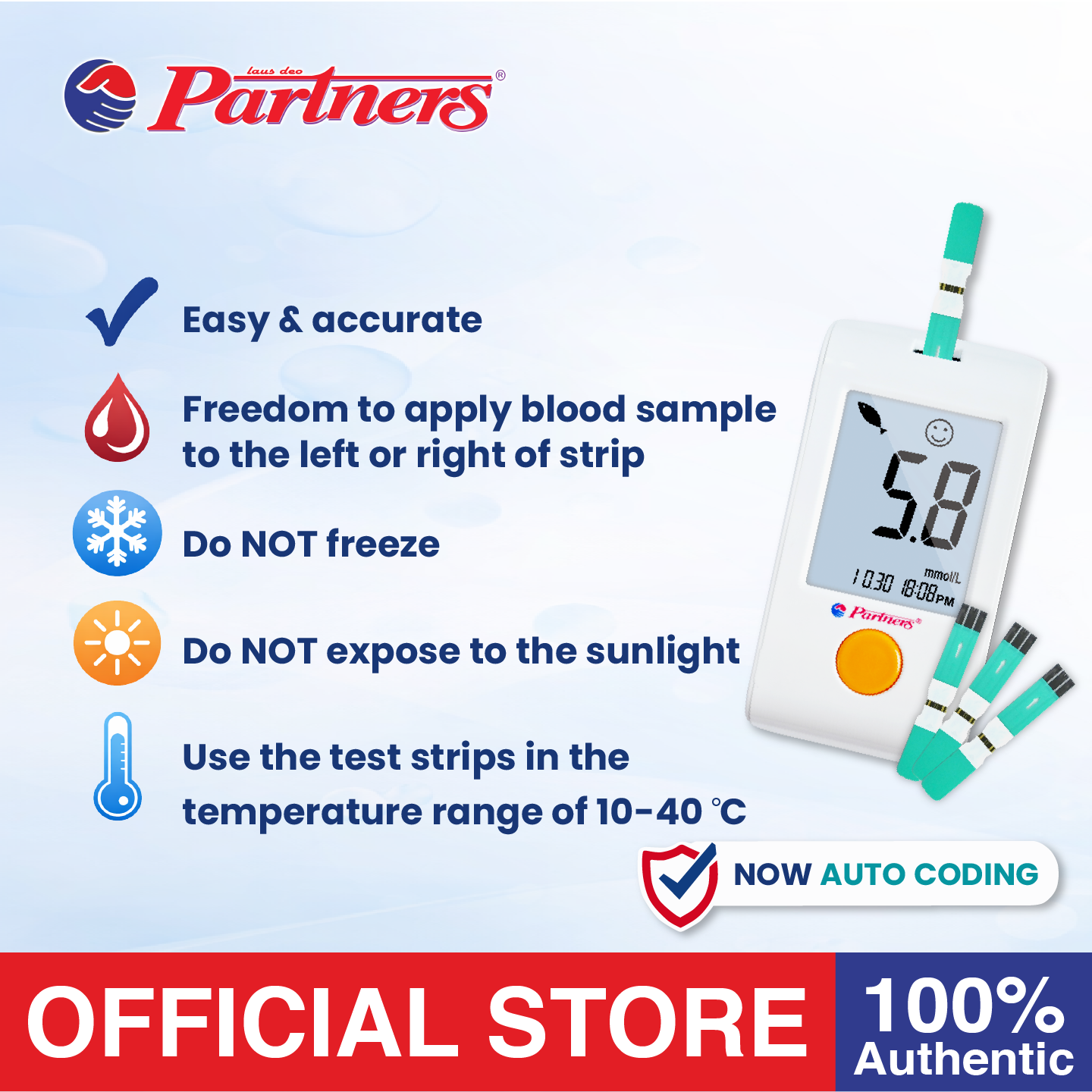 Partners GlucoLeader Value Blood Glucose Test Strip 75 pcs with Free ...
