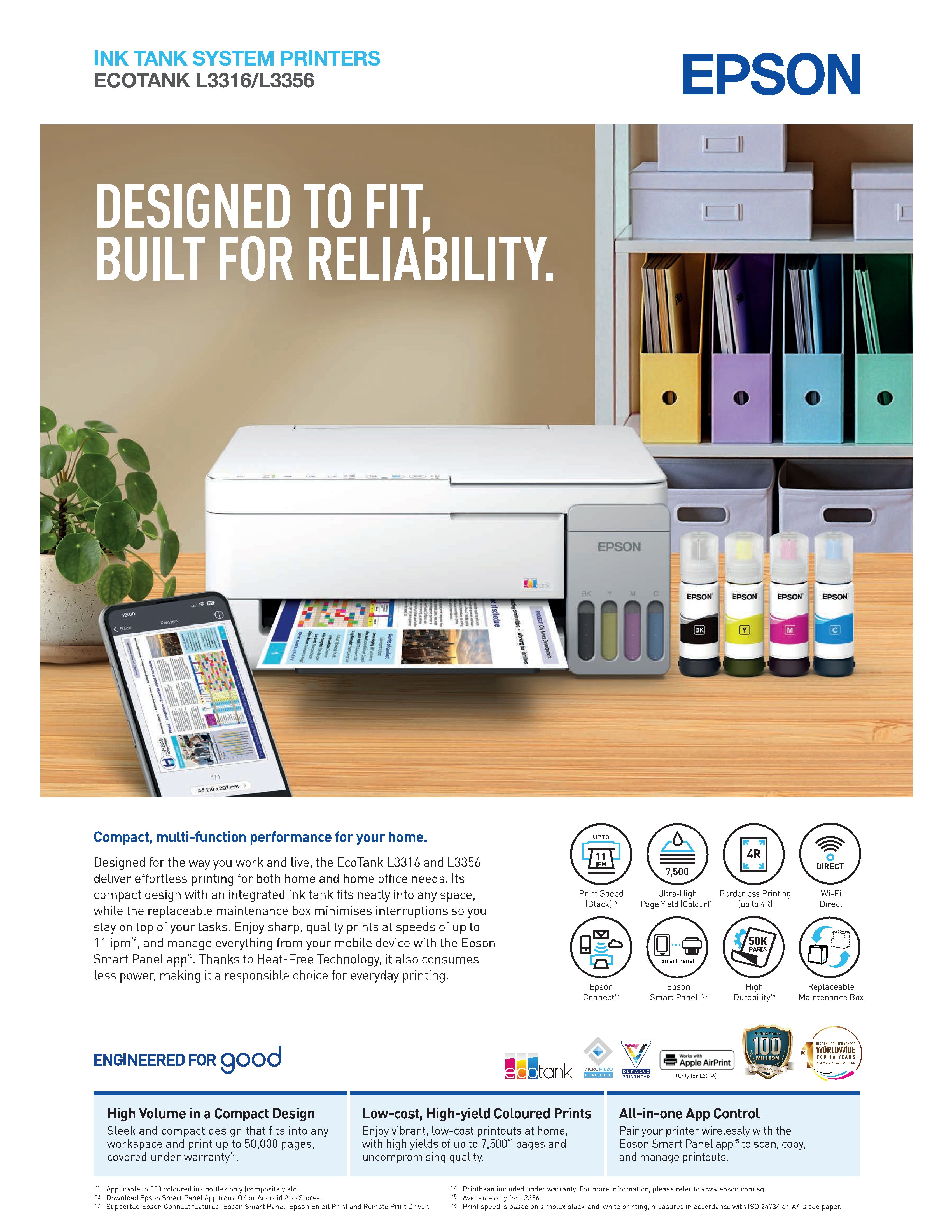 Epson EcoTank L3350 / L3356 / L3250 / L3256 Wi-Fi All-in-One Ink Tank ...