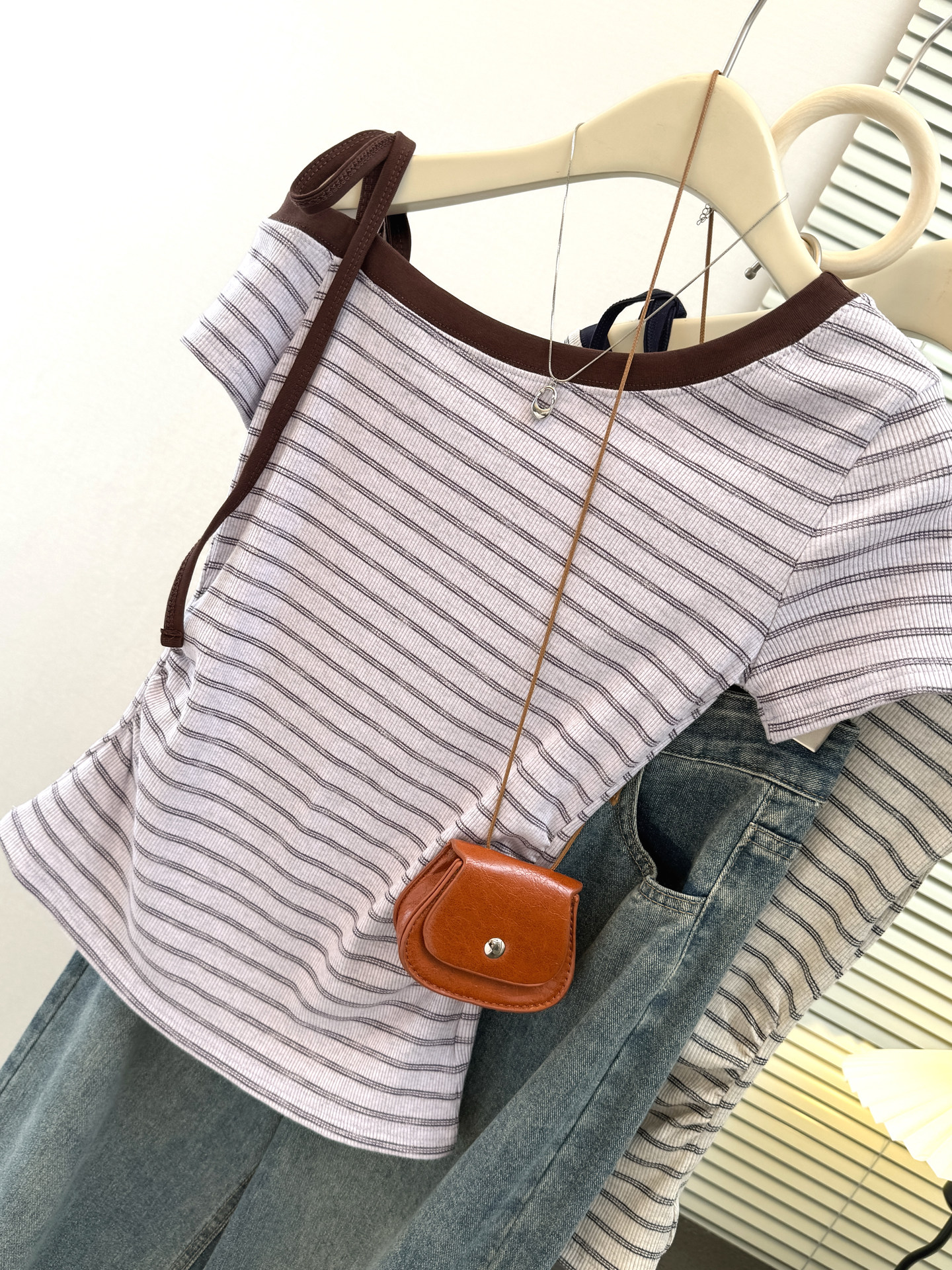 Hotgirl Off shoulder lace up striped short sleeved t-shirt Korean style ...