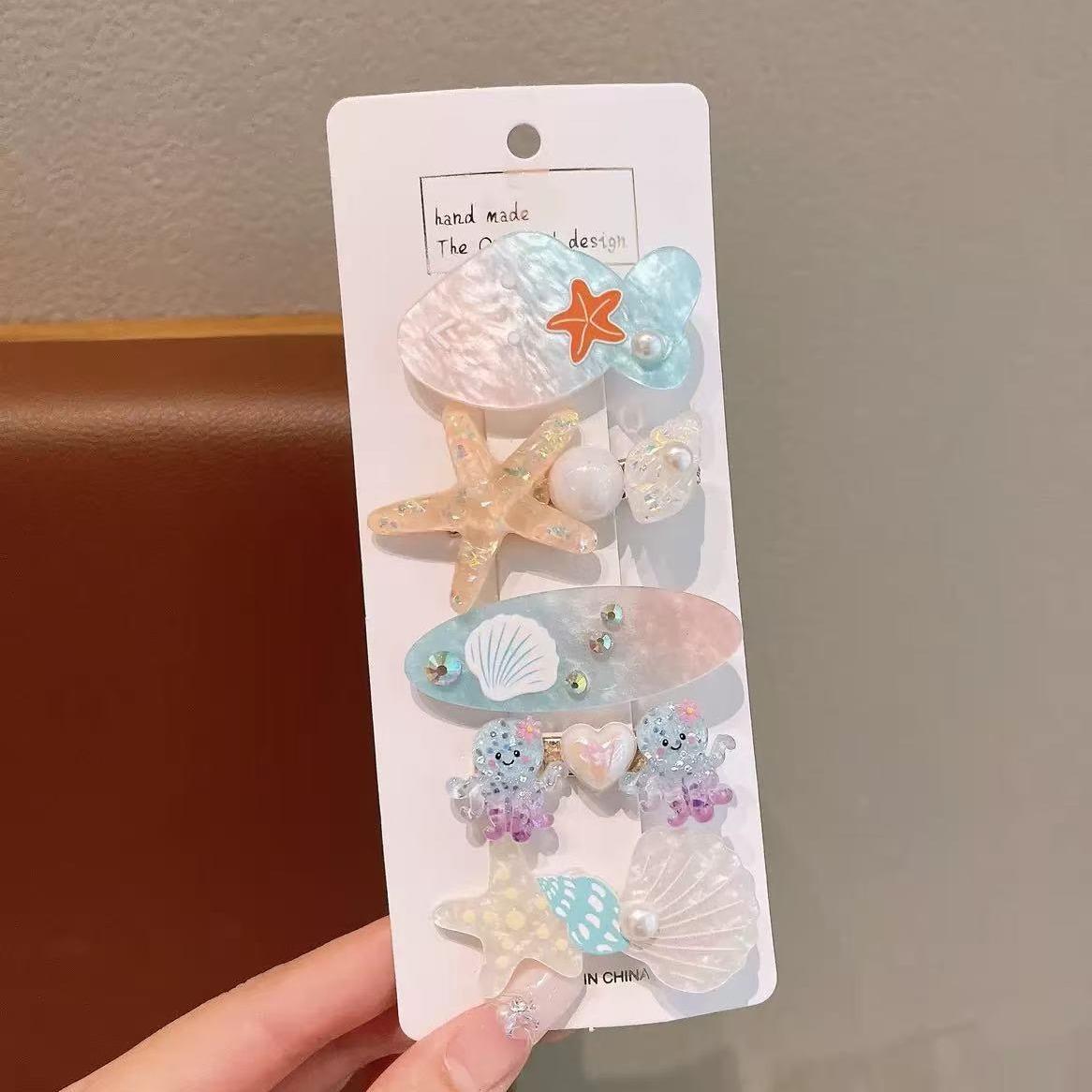 5-Piece Ocean Theme Hair Clips Set Waterproof Blue Seashell Starfish ...