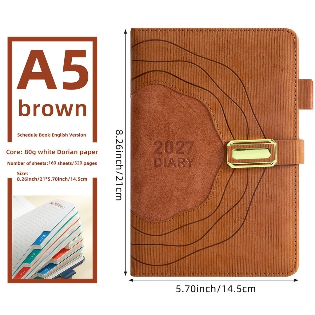 2027 Leather Planner Notebook A5 Daily Diary Organizer Goal Setting ...