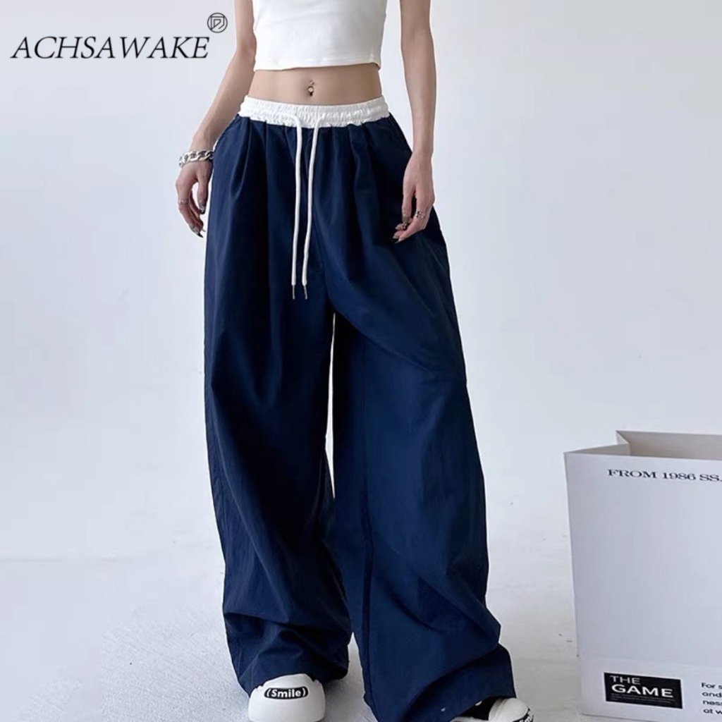 Korean Lazy Style Baggy Casual Pants Women High Waisted Plue Size Loose ...