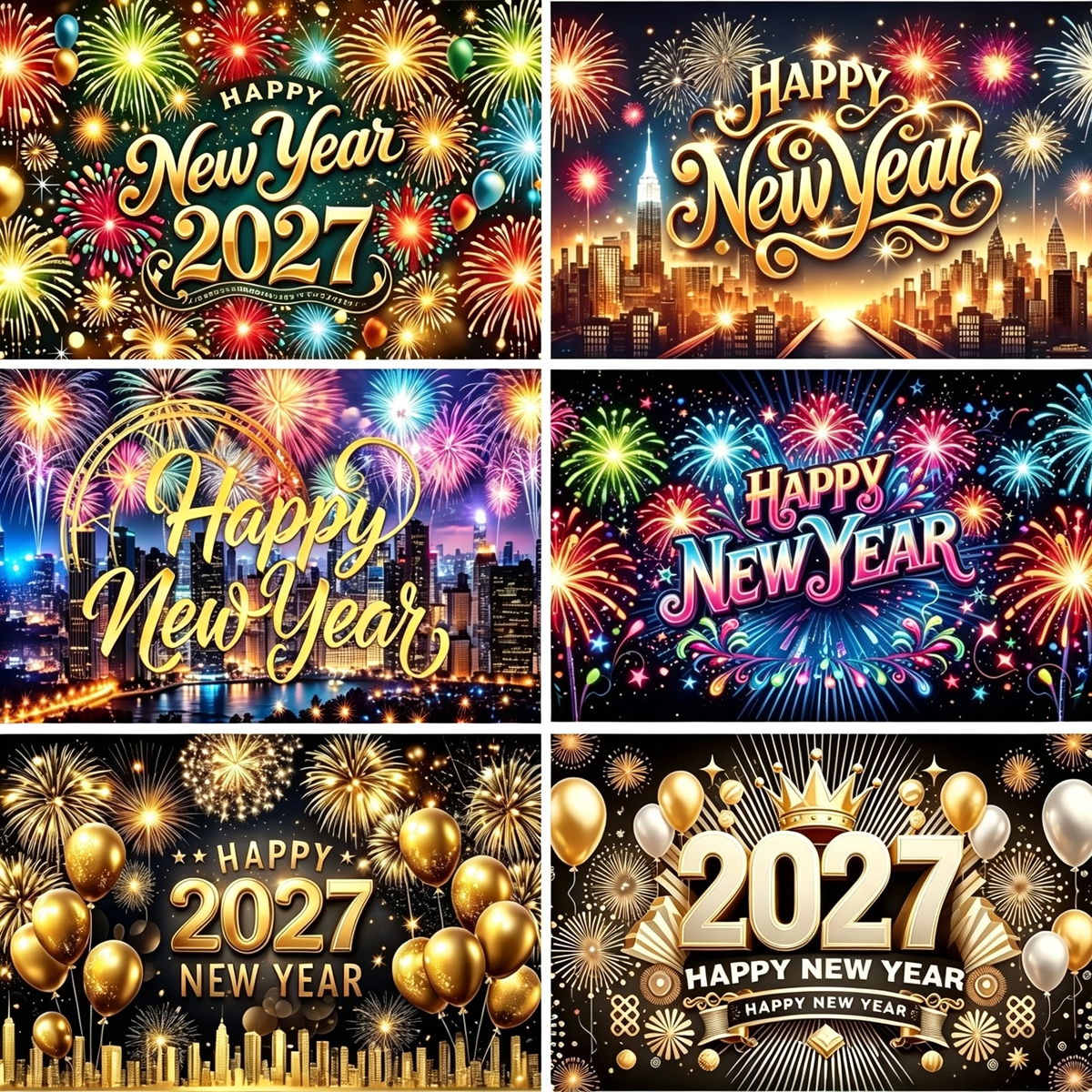 2027 Happy New Year Banner Black Gold Fireworks Banner Backdrop for New ...