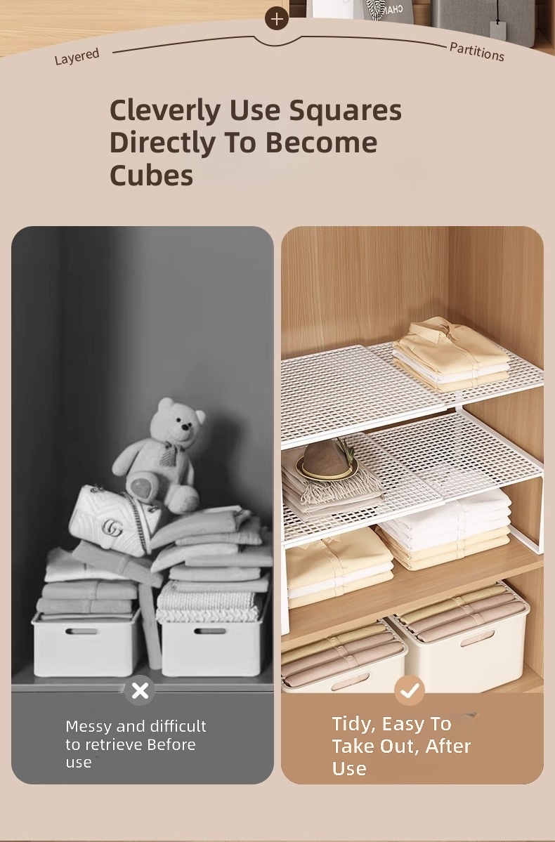 Stackable Expandable Cabinet Shelf Rack Wardrobe Organizer Dividers ...