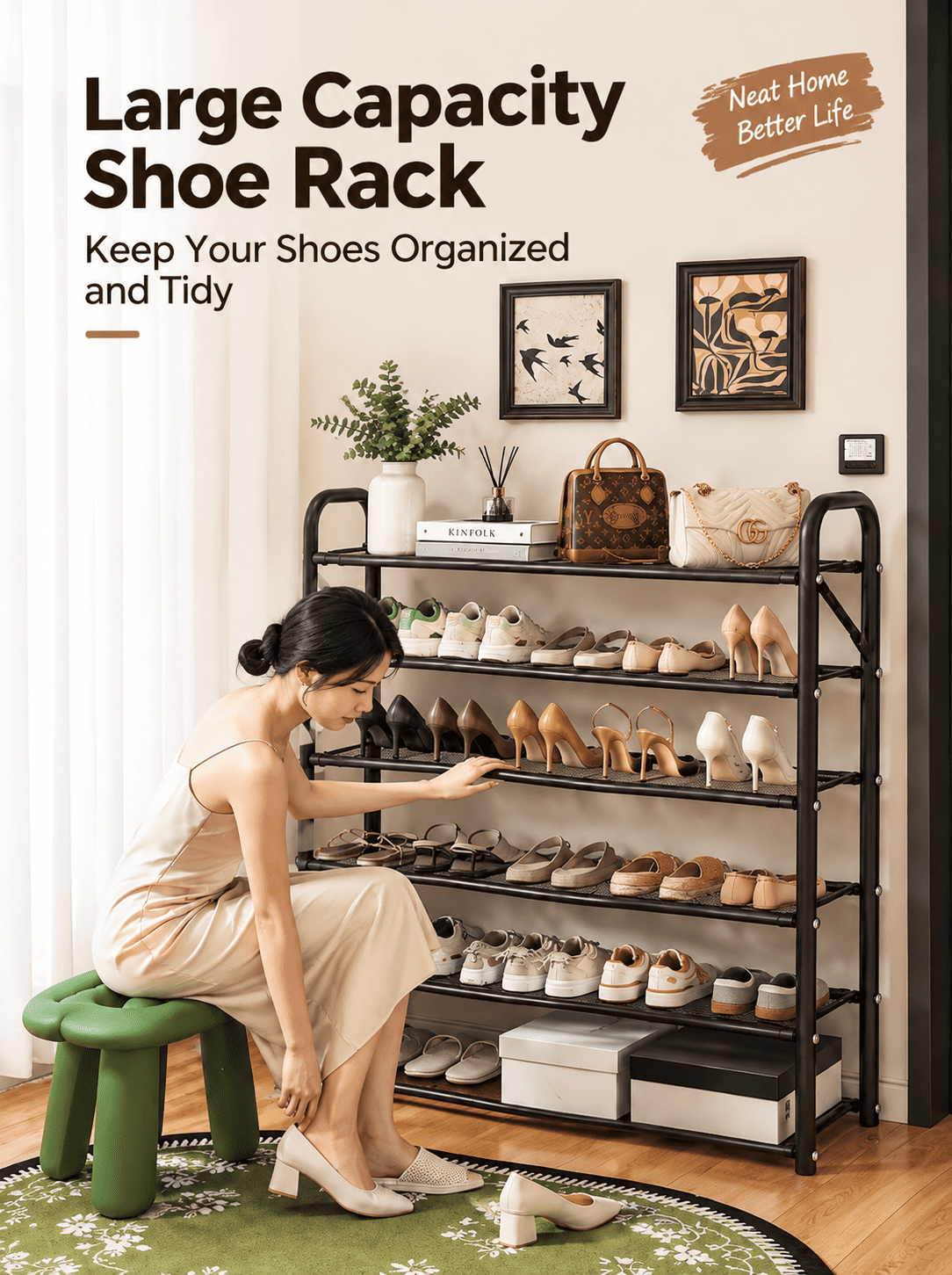 Heavy Duty 6-Tier Shoe Rack Foldable Metal Shoe Organizer Shelf with ...