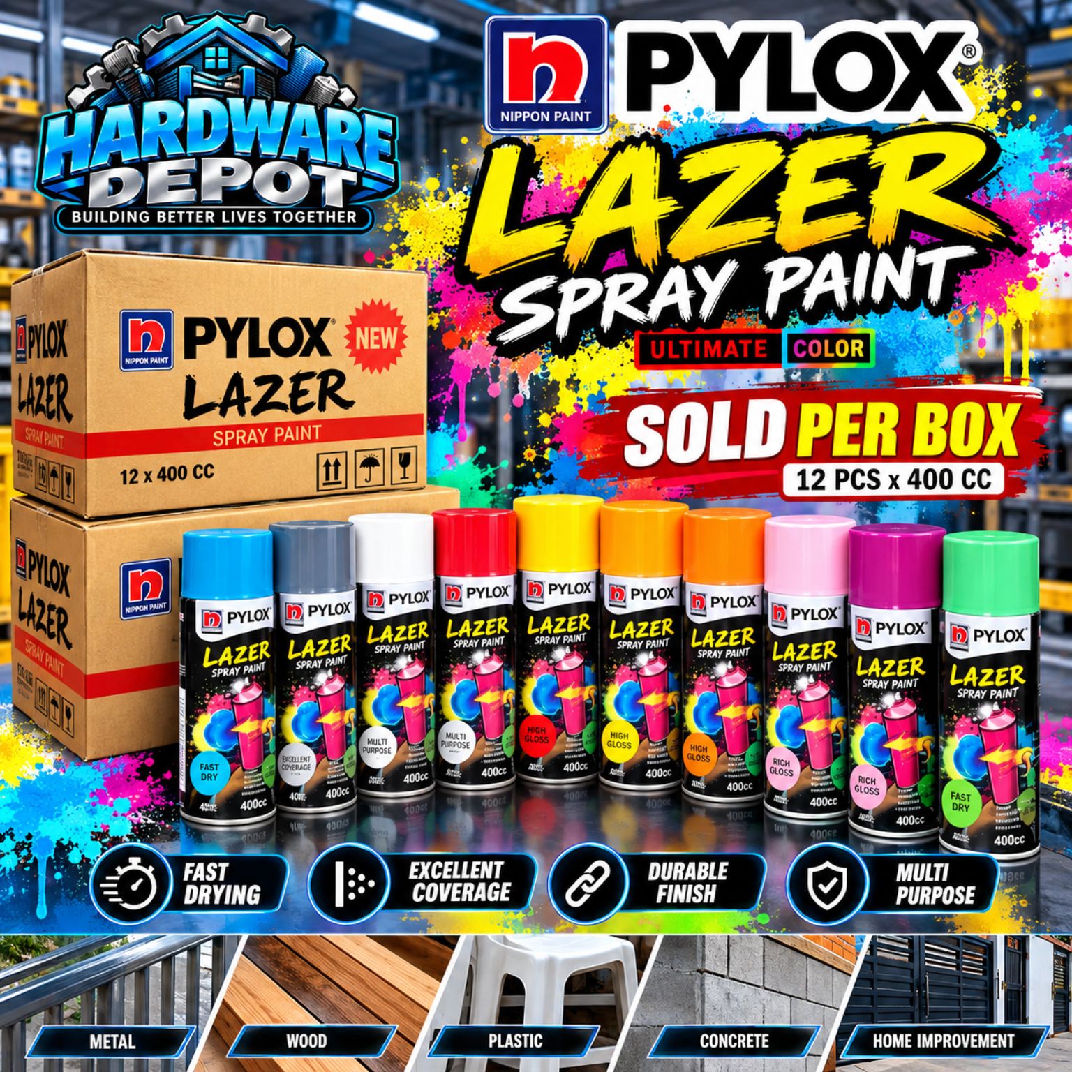 [BOX] 12 PCS PYLOX #30 LEAF GREEN ORIGINAL LAZER SPRAY PAINT 400CC ...