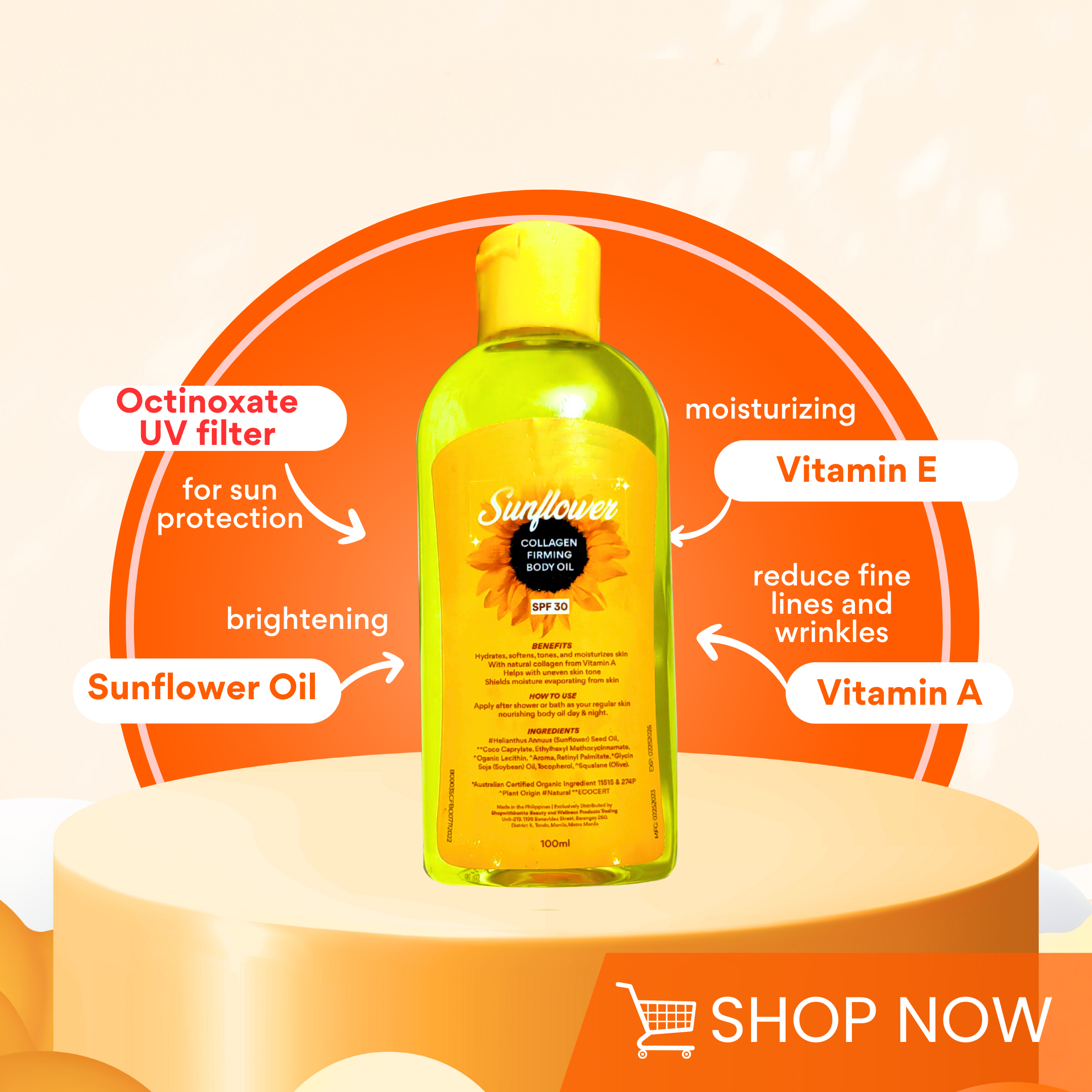 BONITA SUNFLOWER OIL SPF 30 COLLAGEN FIRMING 100ML Organic, Hydrating ...
