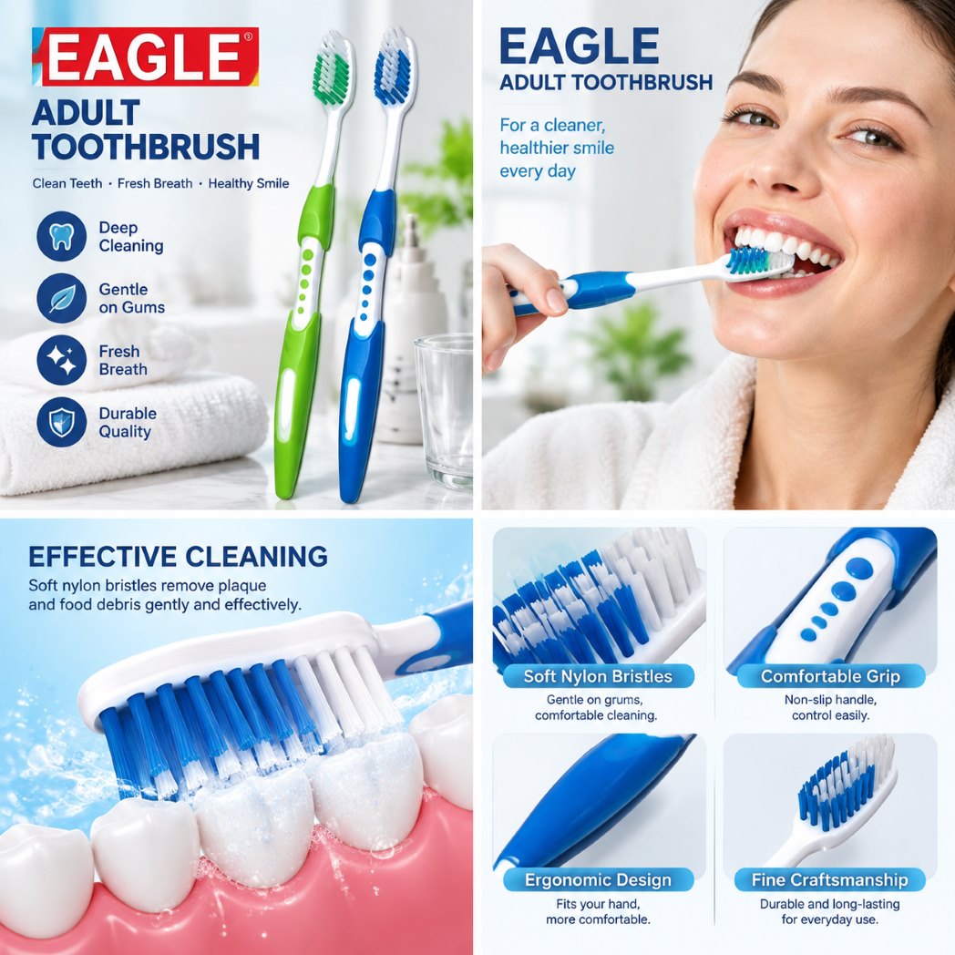 Toothbrush Medium Soft Dental Cleaner Elastic Gum Care Adult & Kids ...