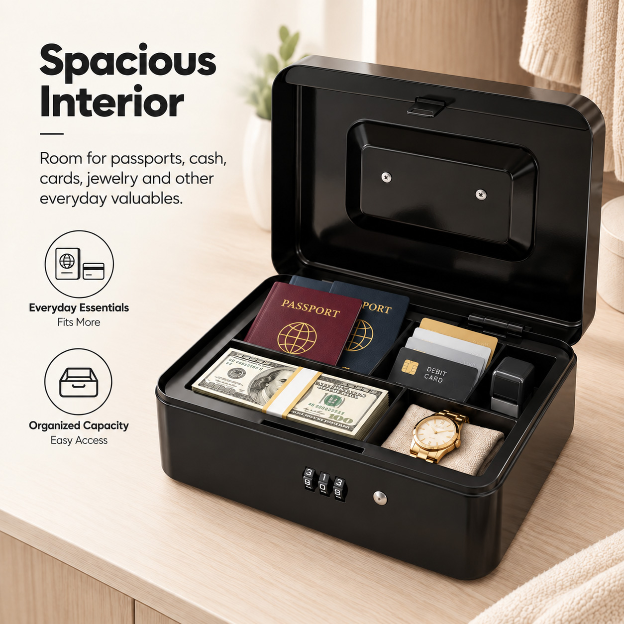 Fyseus by Mitsushi Portable Metal Cash Box with Key/3-Digit Combination ...