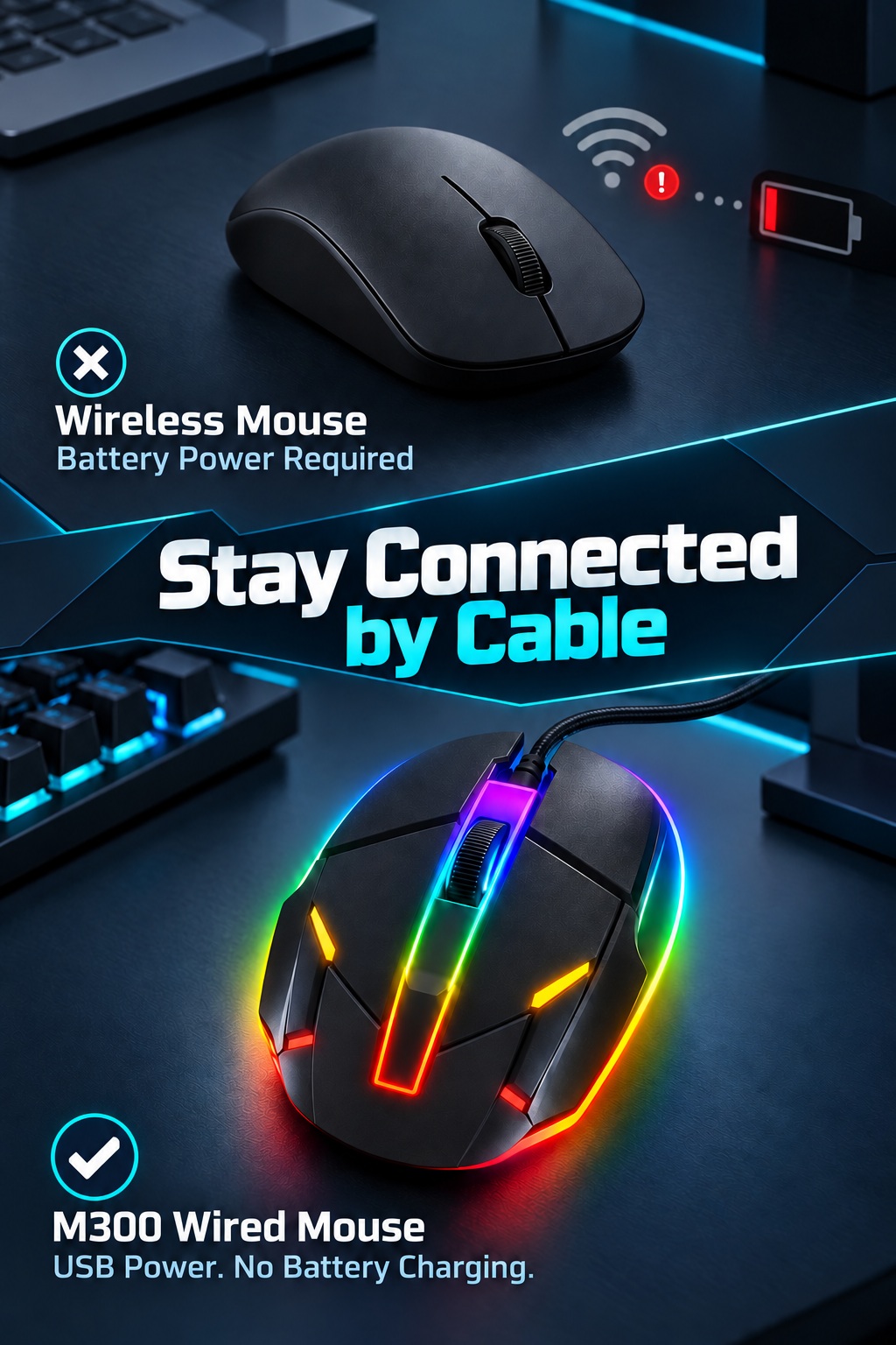 Wired RGB Gaming Mouse USB 1600 DPI 3 Button Optical Computer Mouse ...
