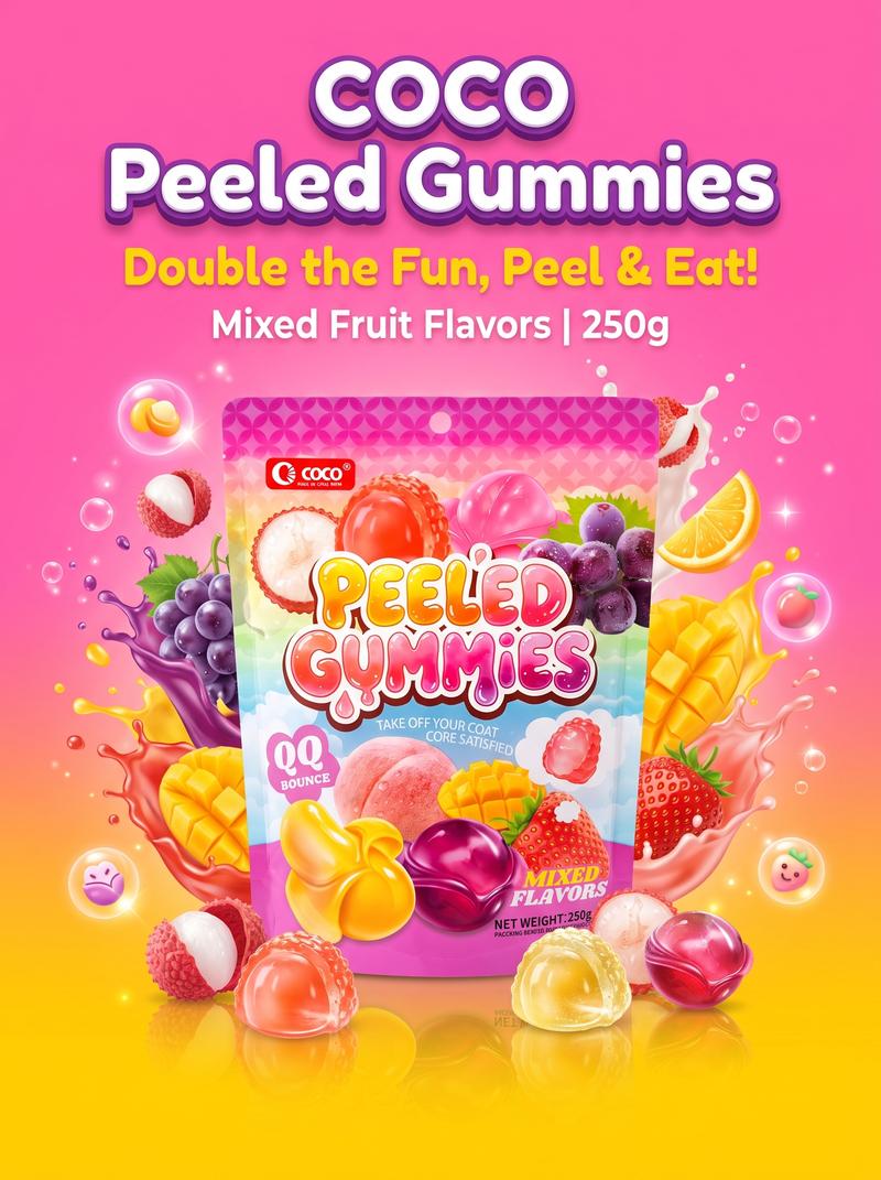 COCO Mini Peelable Gummies Candy 250g/500g Mixed Flavor/Mango/Grape ...
