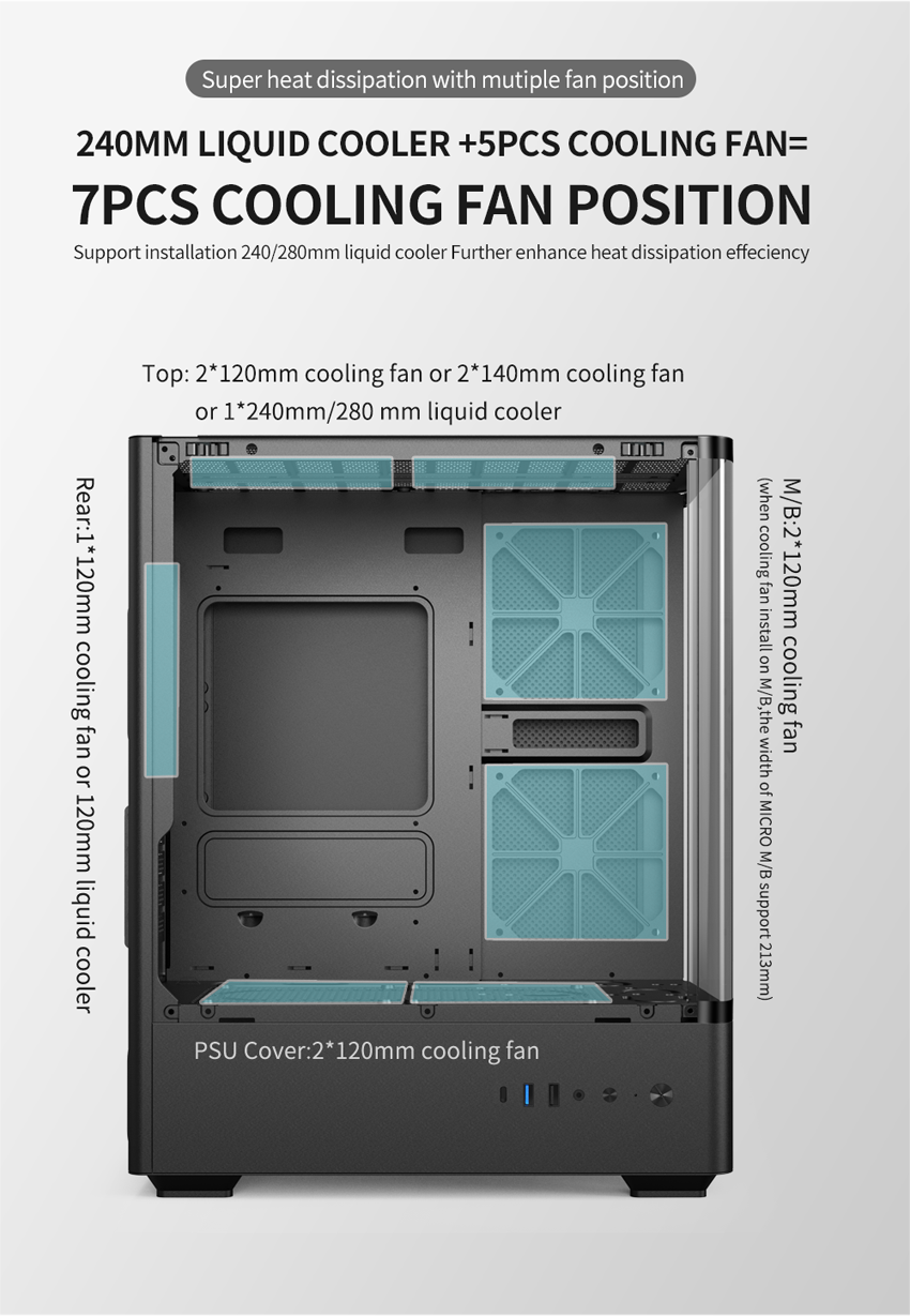 NVISION Clearview Elite Gaming PC Case ATX Tempered Glass Mid Tower ...