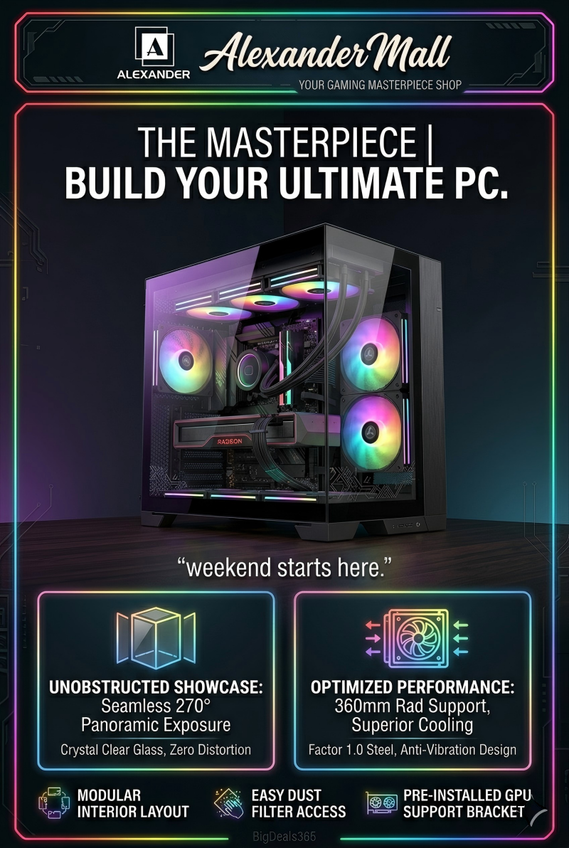 EXPOSE T8 Gaming PC Case 3 RGB Fans Mid Tower Tempered Glass MATX ATX ...