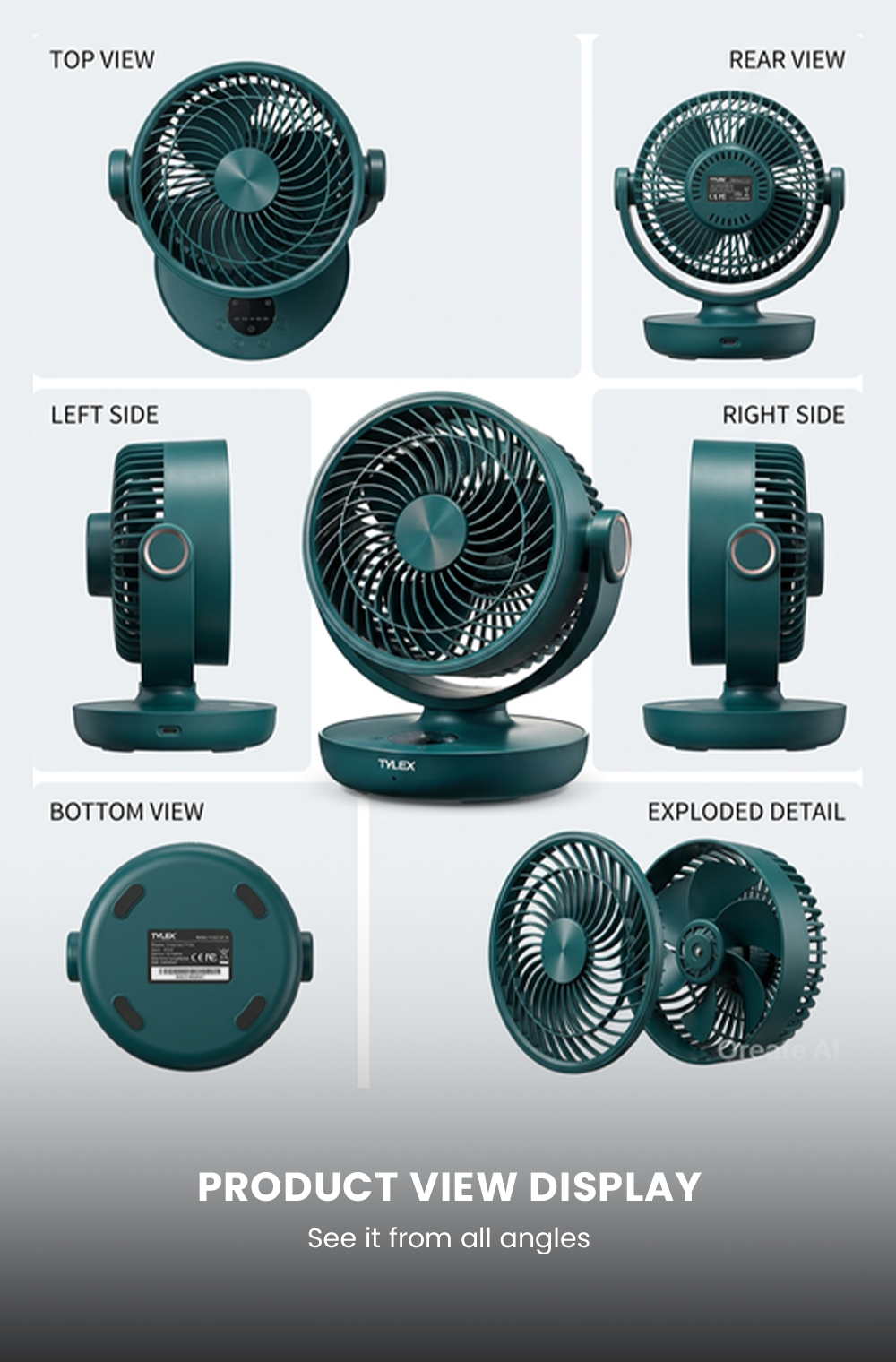 TYLEX XM56 Portable Fan Air Circulation Polymer Battery Remote Control ...