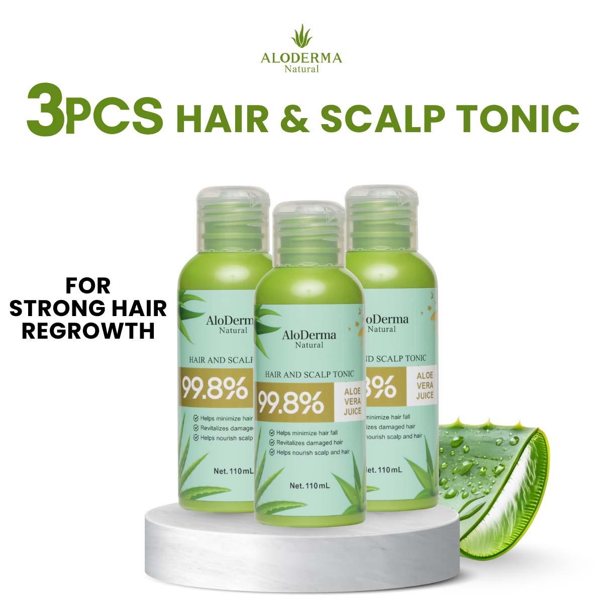 AloDerma Hair & Scalp Tonic 110ml –99.8% Organic Aloe Vera Juice Anti ...