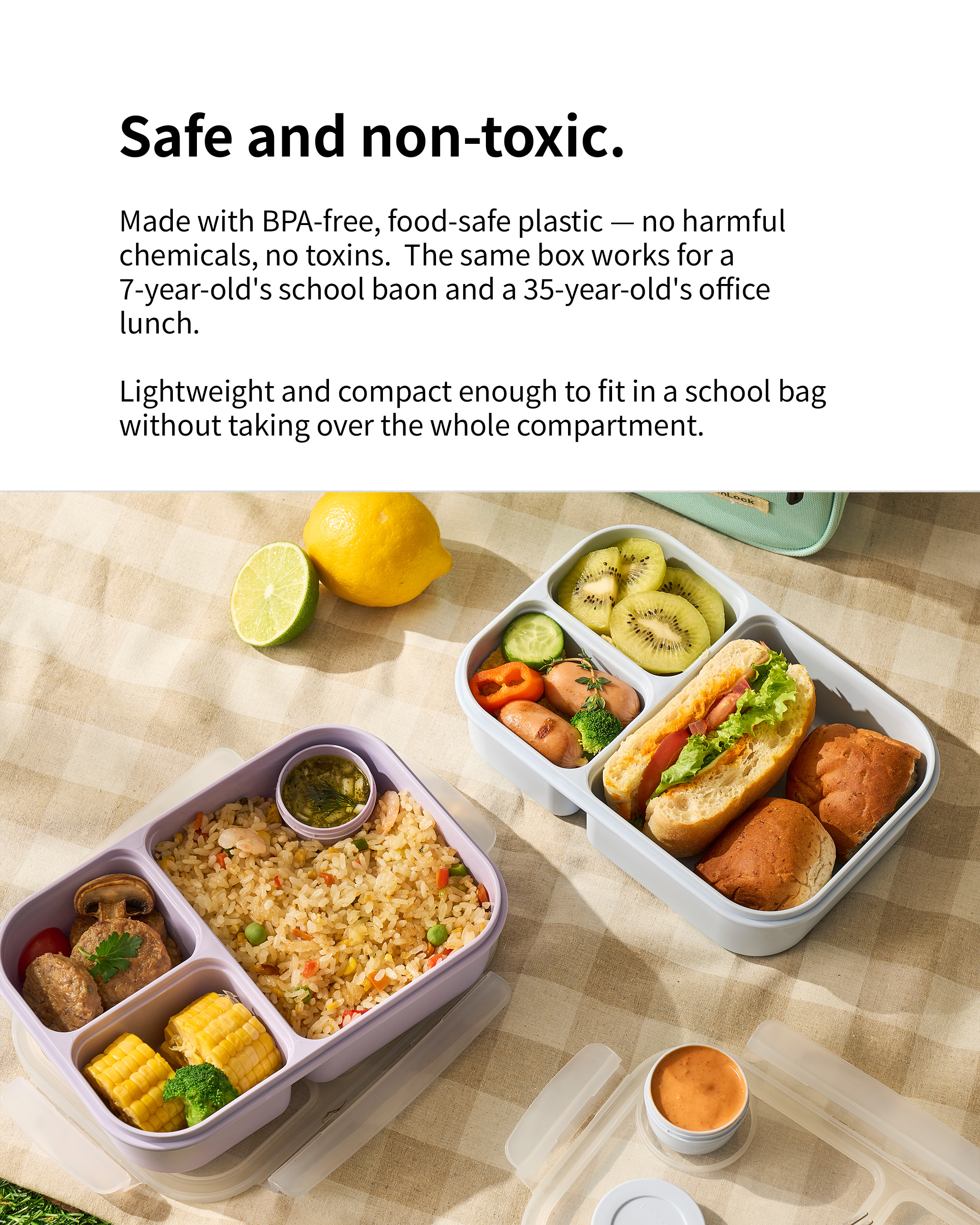 LocknLock To-Go Lunch Box with Dividers and Sauce Container | Bento Box ...