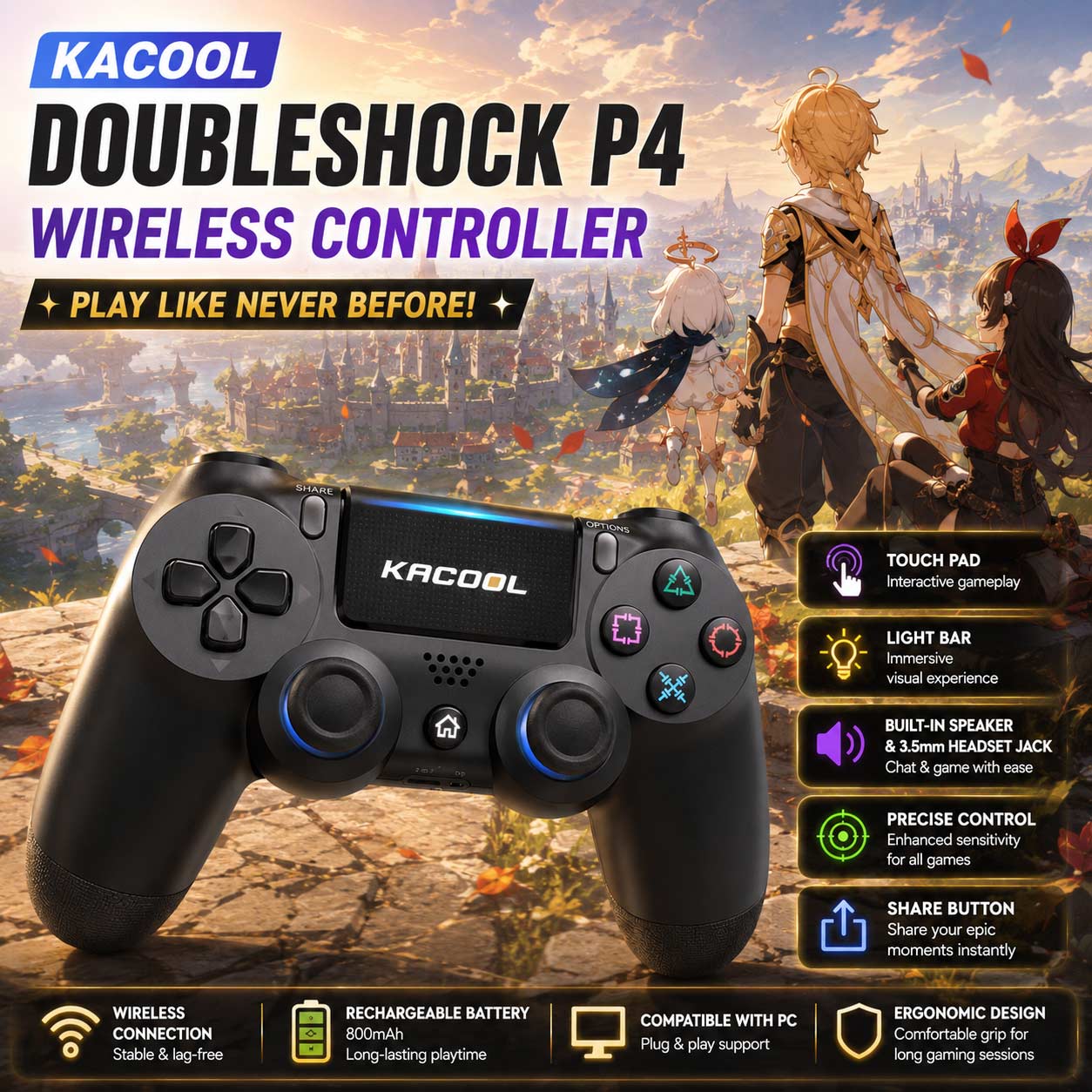 PCTECH Wireless Game Controller with 6-Axis Gyroscope for PS4 and PC ...
