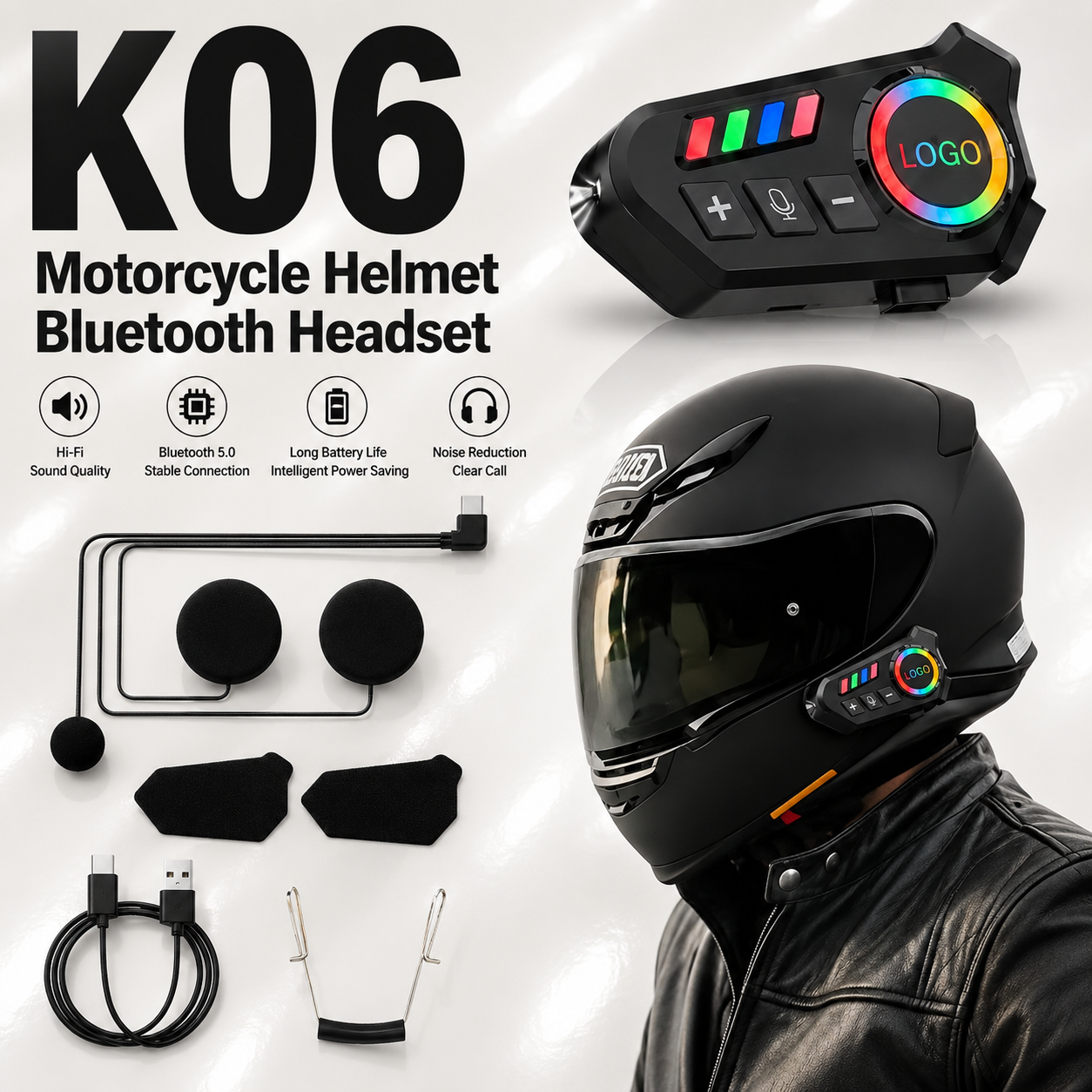 K06 Motorcycle Helmet Bluetooth Headset Wireless Earphone Handsfree ...