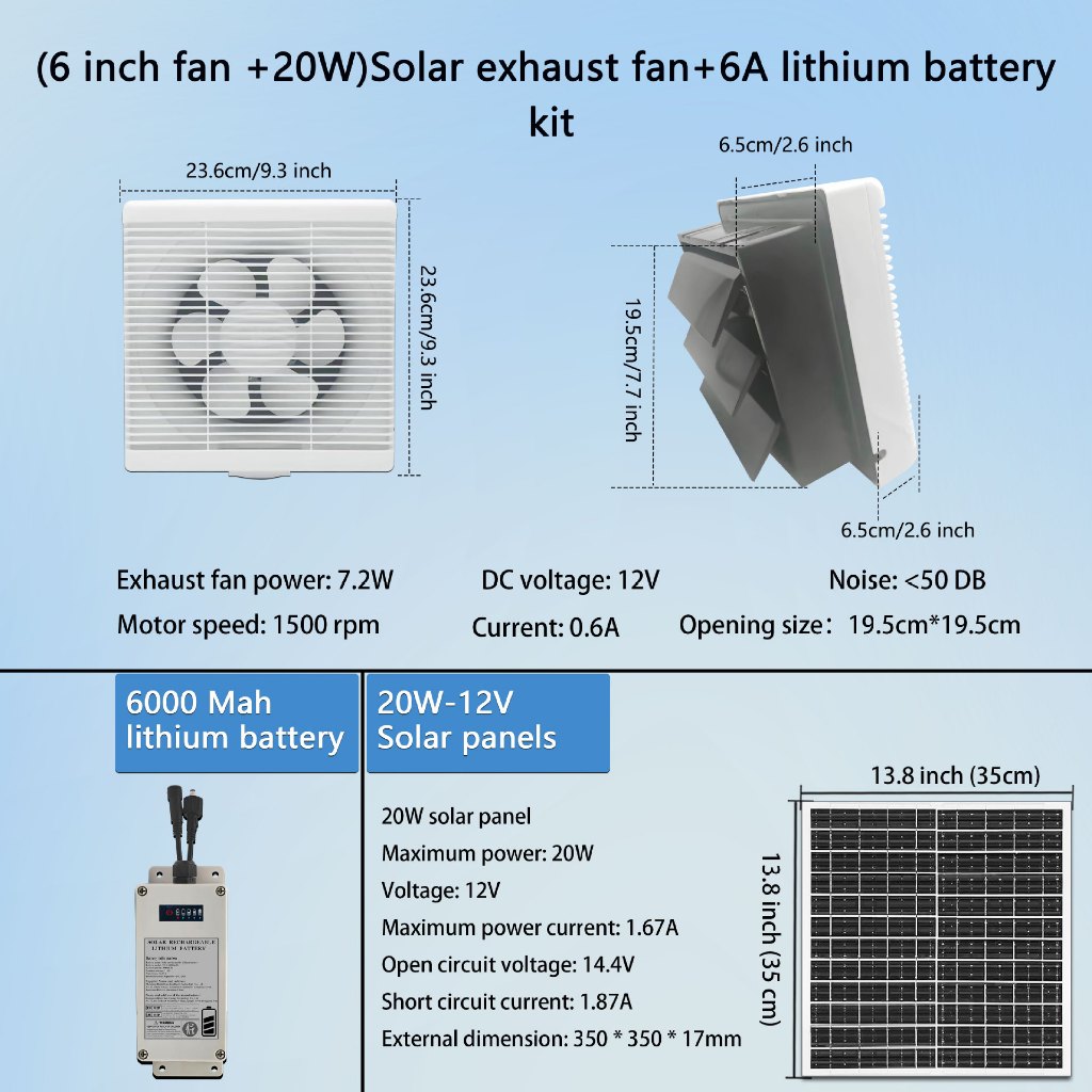 Solar Exhaust Fan with battery 6/12 inch Strong Wind Exhaust Fan ...