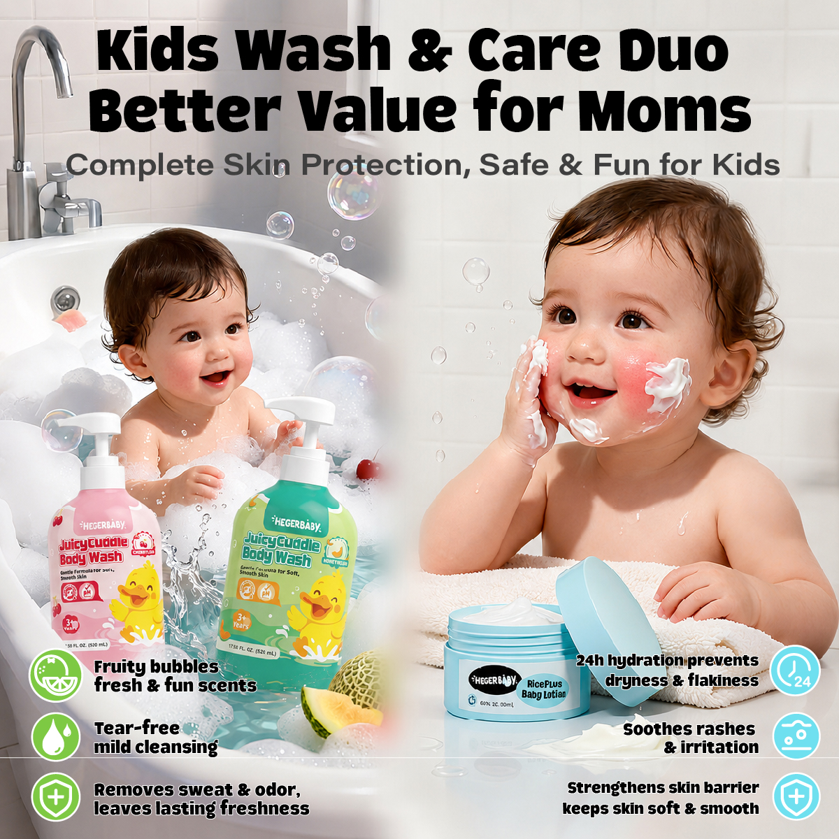 Hegerbaby Body Wash (Cherry & Melon) + Baby Lotion - Soothe Prickly ...