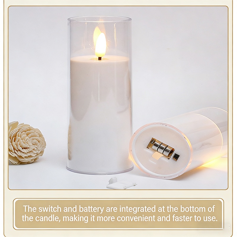 Battery Operated LED Flameless Candle with Glass Cover for Home Wedding ...