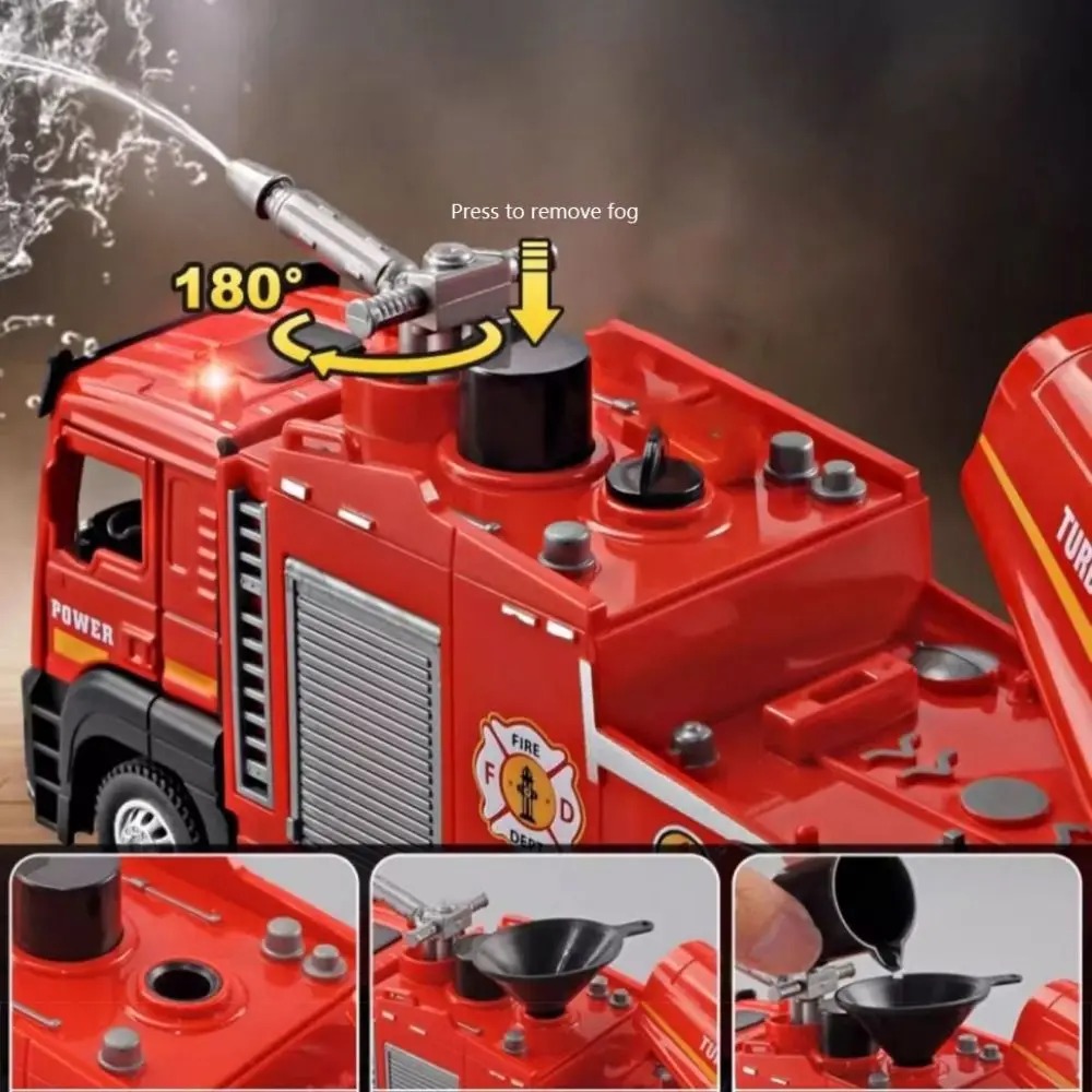 1:32 Fire Truck Toy With Spray Mist Sound Light Pull Back Function Fire ...