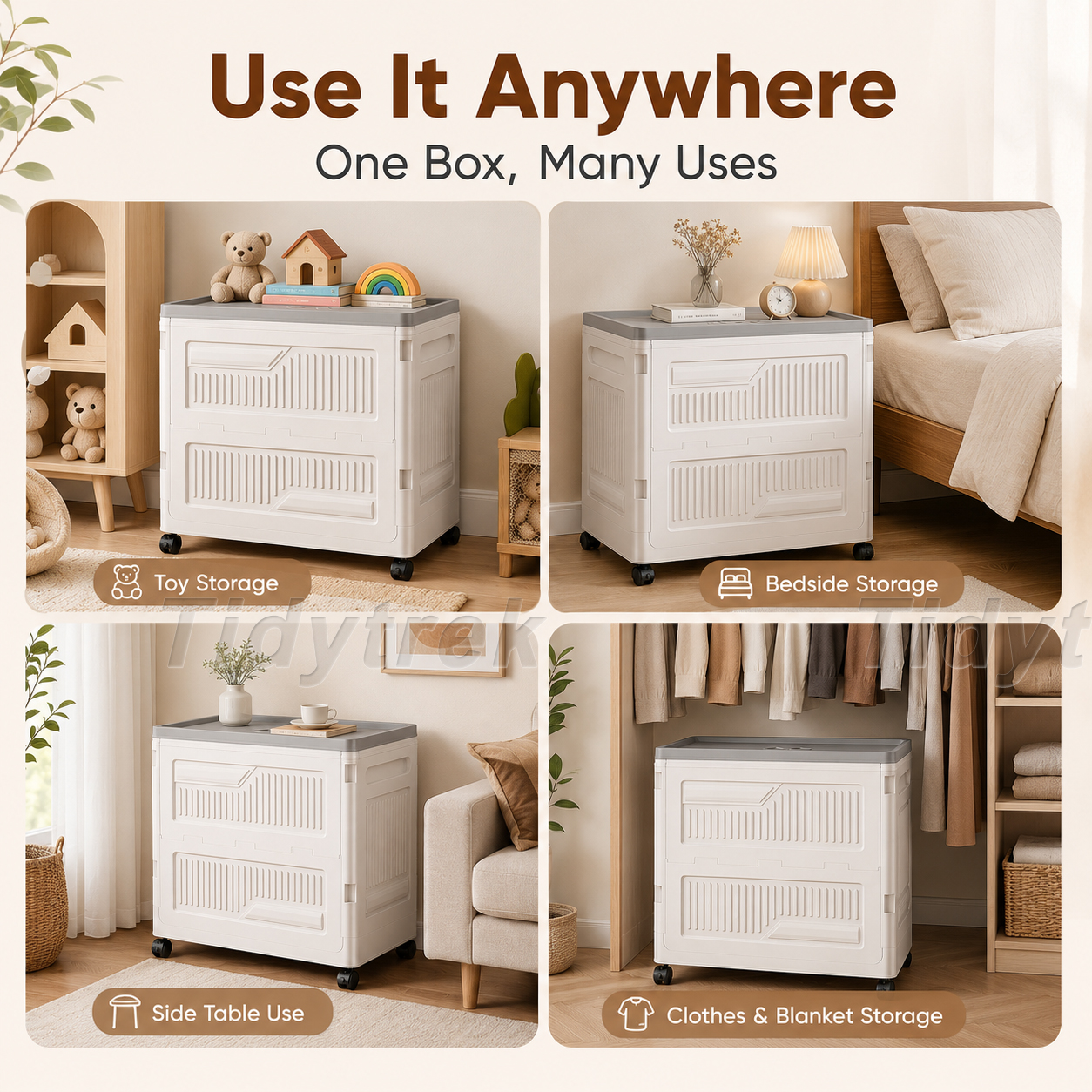 TT Foldable Storage Box Flip-Top Lid Large Capacity With Wheels for ...