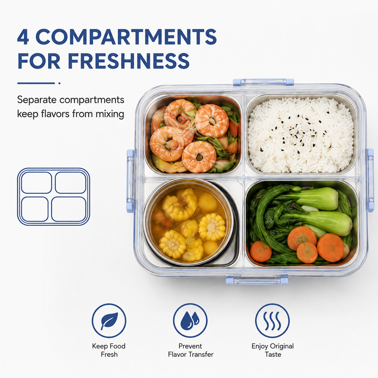 304 Stainless Steel Thermal Lunch Box | Compartment Bento Box with ...