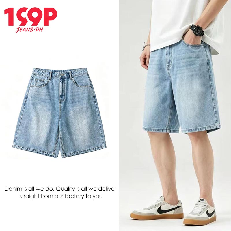 Men's Basic Navy Blue Denim Jorts Summer Loose StraightLeg Shorts Slant ...