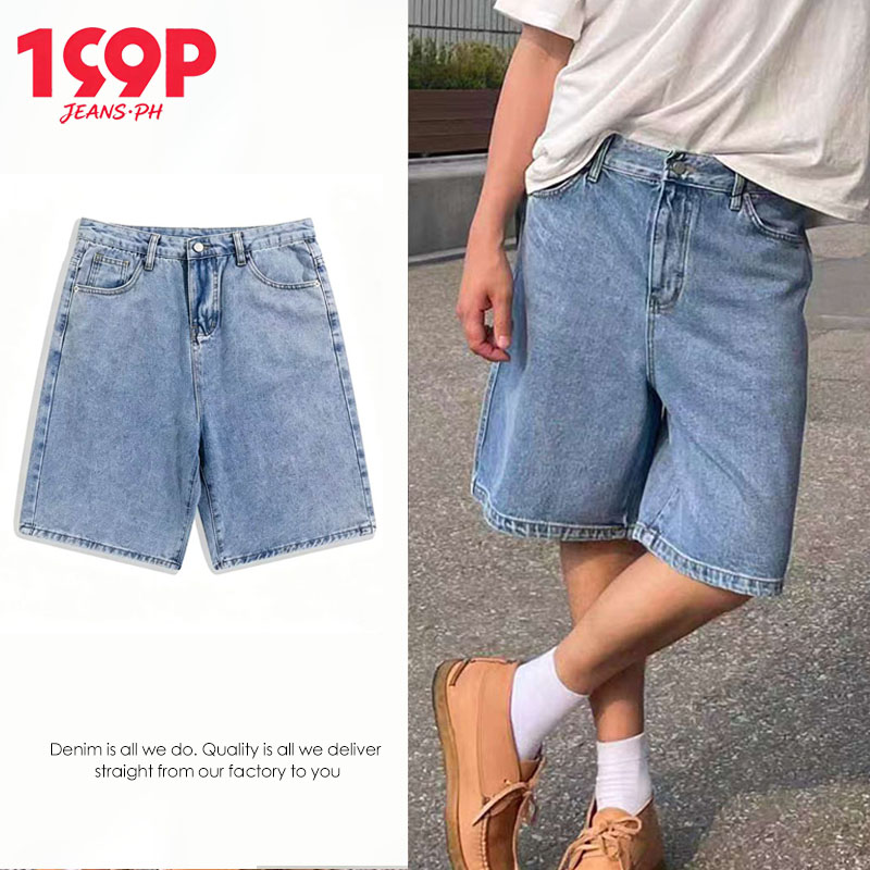 Men's Basic Navy Blue Denim Jorts Summer Loose StraightLeg Shorts Slant ...