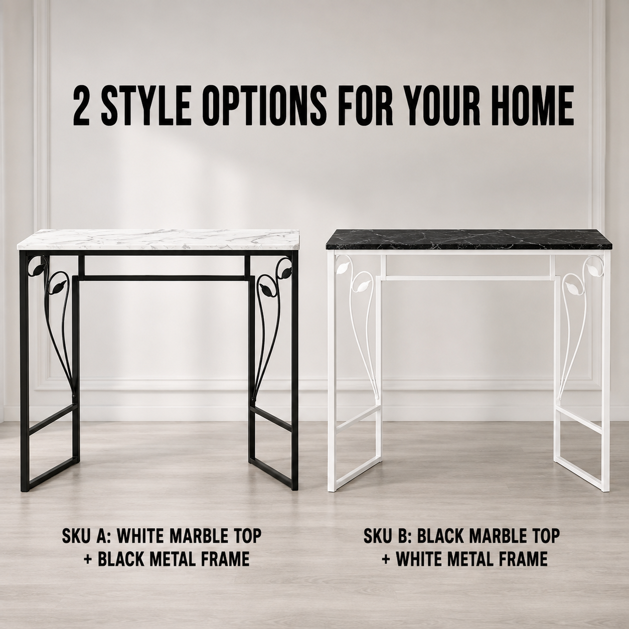 Console Table Marble Look Top with Metal Frame, Slim Entryway Sofa Side ...