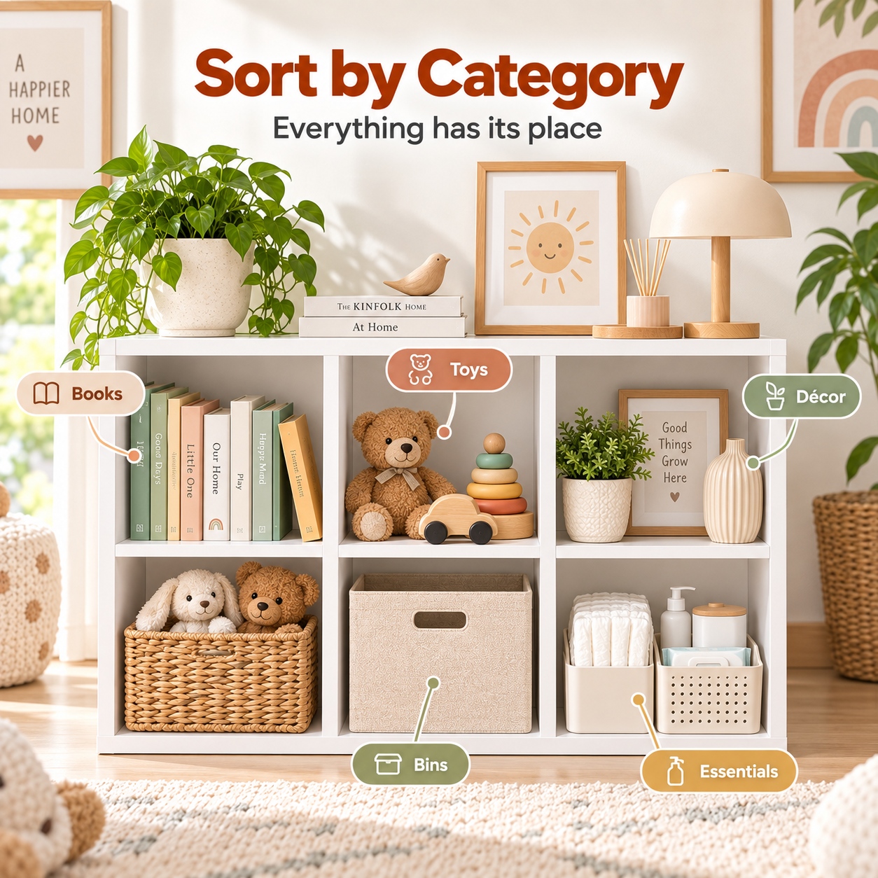 Bookshelf Toy Organizer Wooden Storage Cabinet Space Saving Storage ...