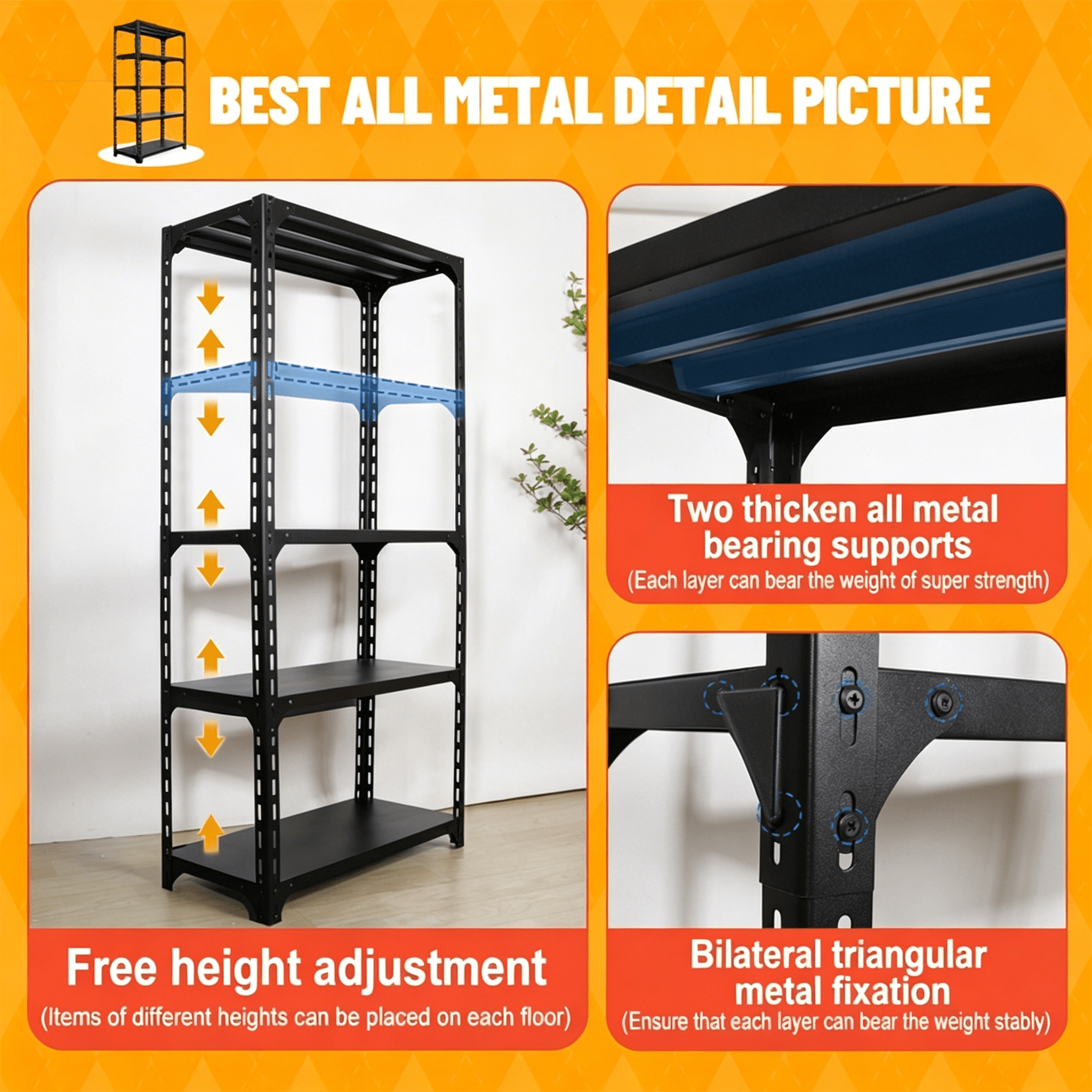 Heavy Duty Stainless Steel Storage Rack, Adjustable Height Shelving ...
