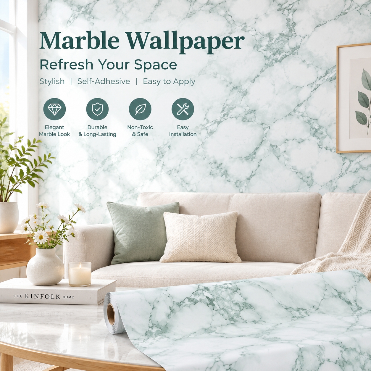 Supermax Green Marble Design Wallpaper 10M by 45CM PVC Self-adhesive ...