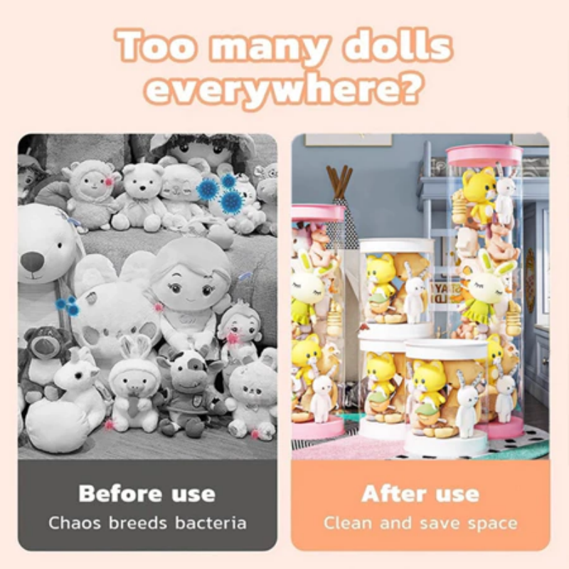【Free LED】Transparent Doll Storage Bucket Cylindrical Rotatable PVC ...