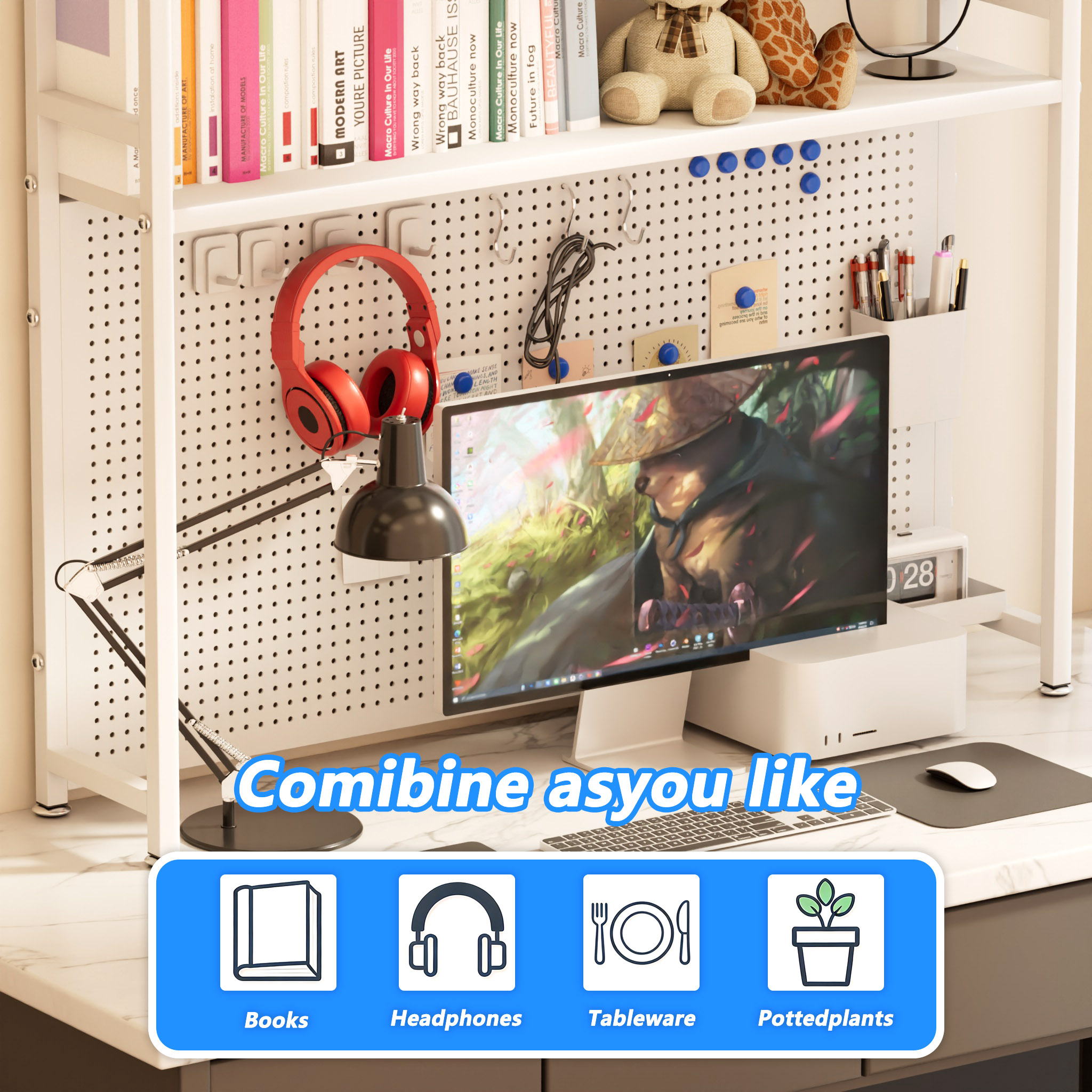 2-Tier Desk Organizer With Pegboard With Pegboard Desktop Rack Desk ...
